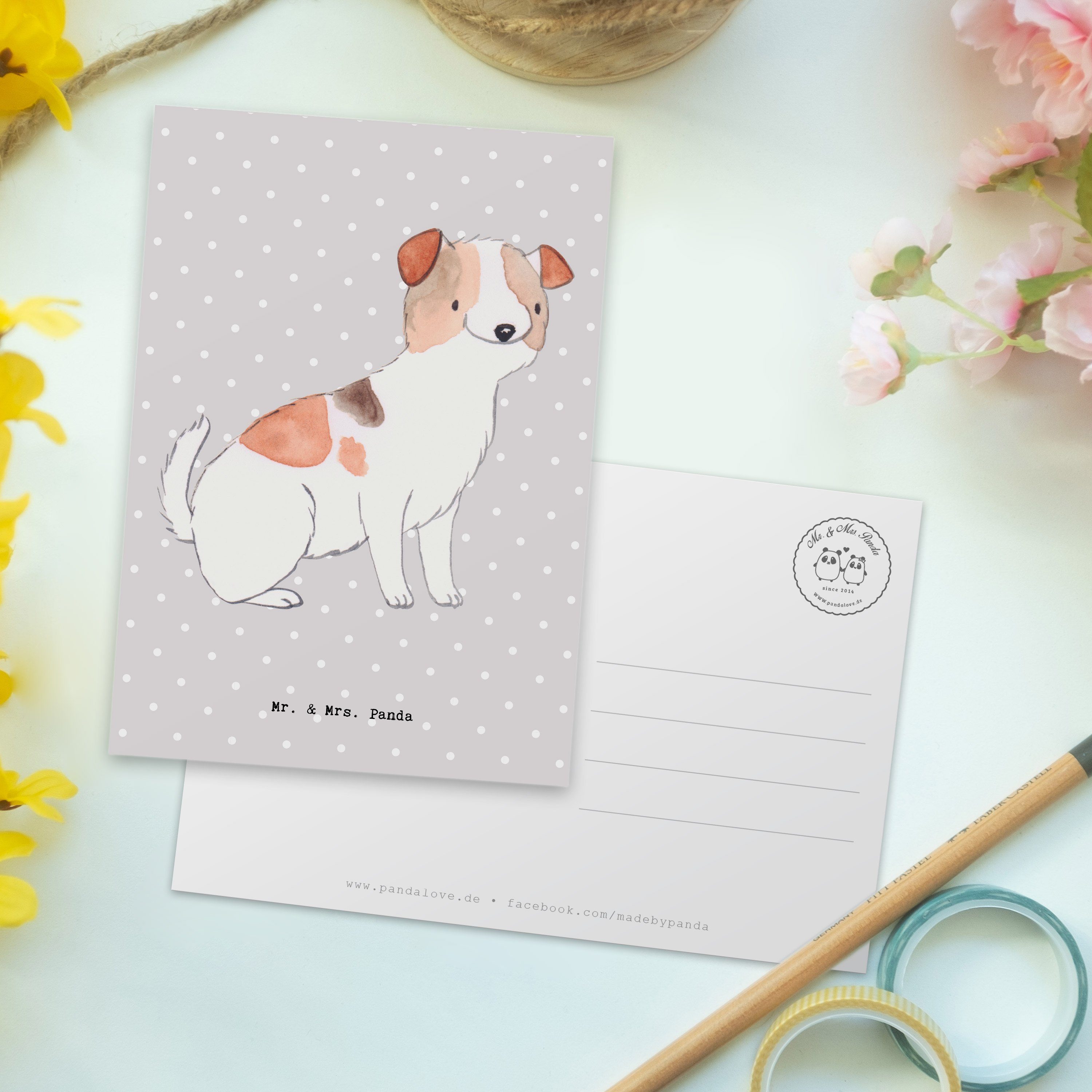Mr. & Mrs. Panda Postkarte - Moment Terrier Einladung, Ges Geschenk, Jack Russell Pastell - Grau