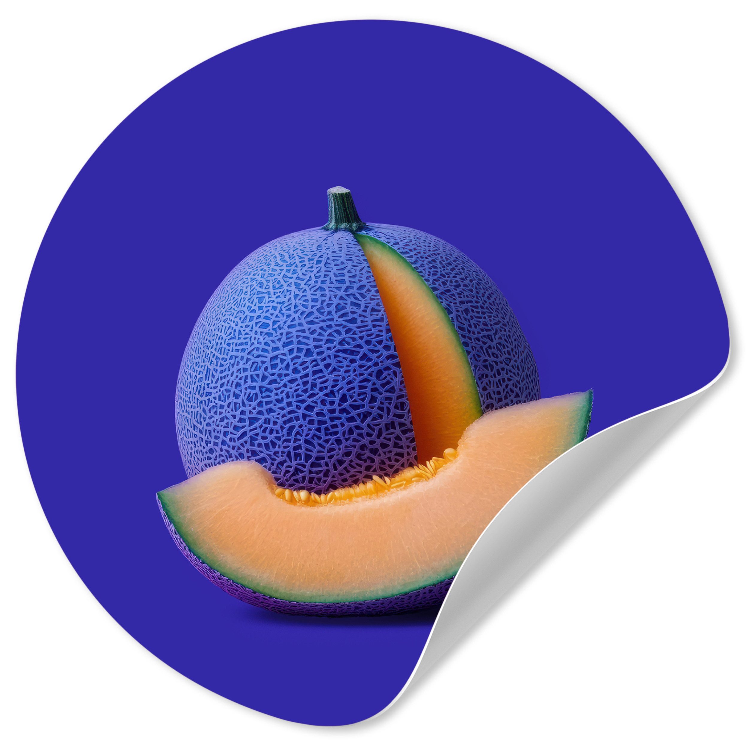 MuchoWow Wandsticker Melone - Blau - Orange - Kunstvoll (1 St), Wandtattoo Selbstklebend, Wohnzimmer Deko Aufkleber, 30x30 cm