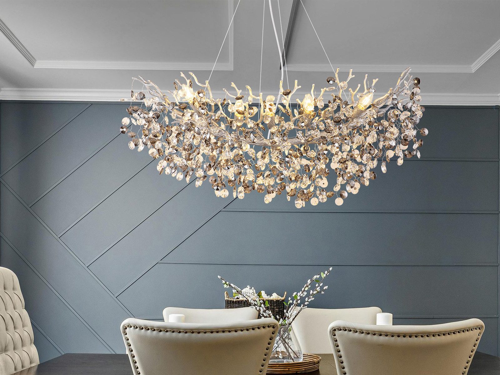 GLOBO LIGHTING LED Kronleuchter mit Kristall 2-farbig Breite 100cm, Dimmfunktion, LED wechselbar, Warmweiß, ausgefallene Pendelleuchte groß für Esstisch, Esszimmer-Lampe hängend