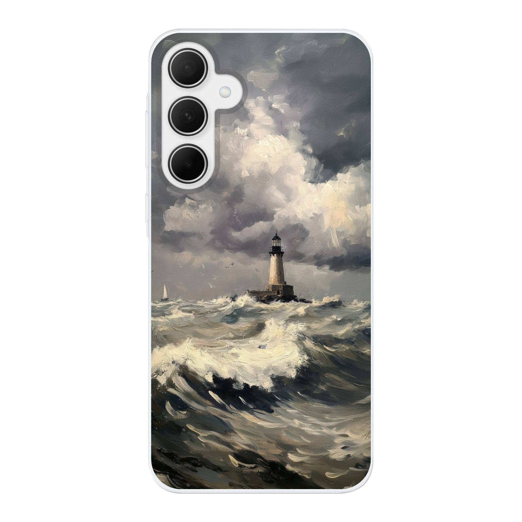 MuchoWow Handyhülle für Samsung Galaxy A35 5G Leuchtturm - Wellen - Sturm, Smartphone-Bumper, Print, Handy Schutzhülle Dünn