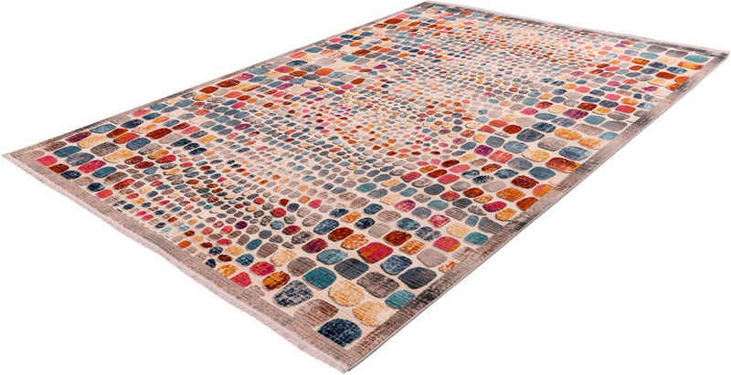 Teppich Benji, Home affaire, rechteckig, Höhe: 5 mm, farbenfrohes Mosaik-Muster, Kurzflor, mit Fransen