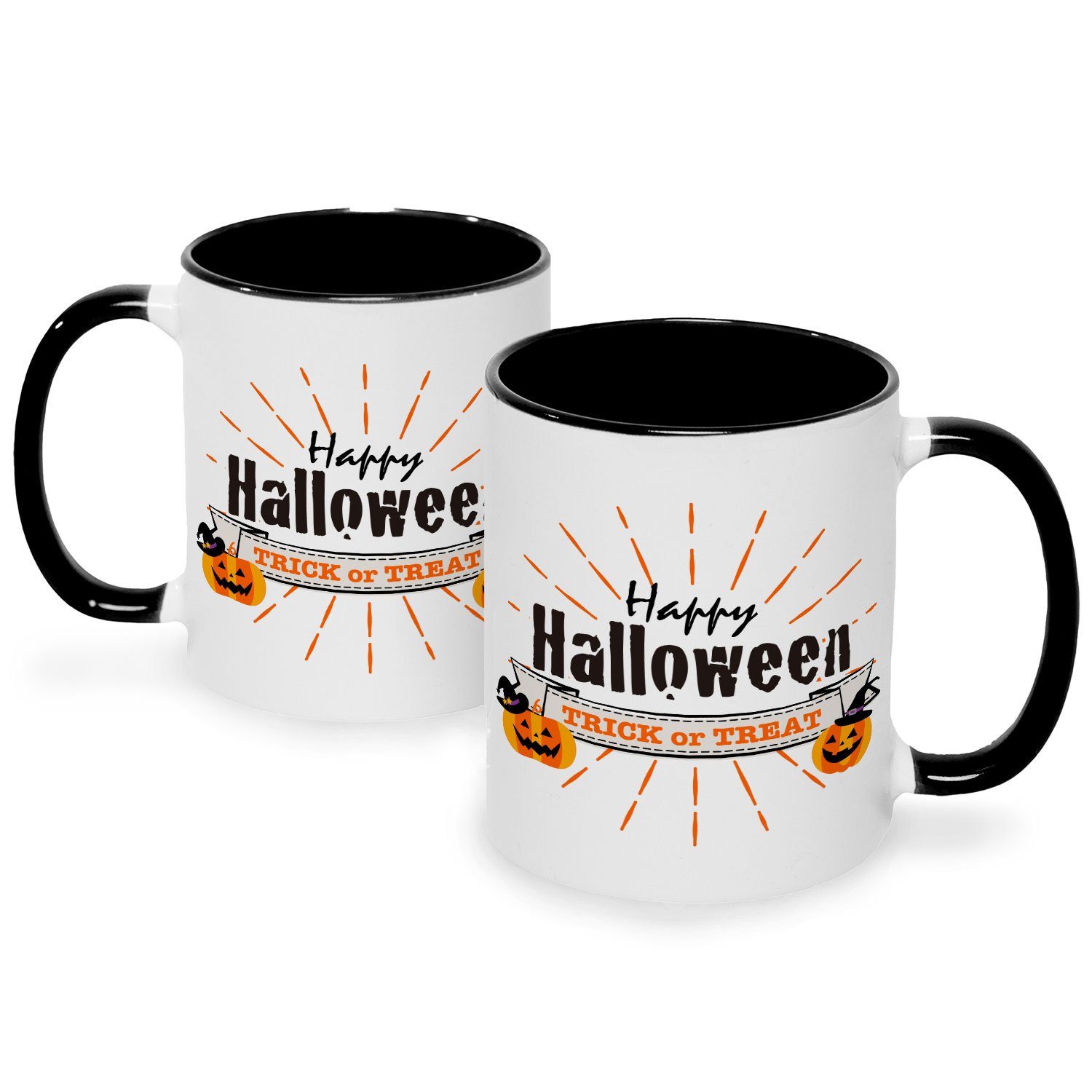 Ihn mit Motiv Halloween Happy Schwarz GRAVURZEILE Sie Weiß - Design im Tasse für V3 & - Geschenk