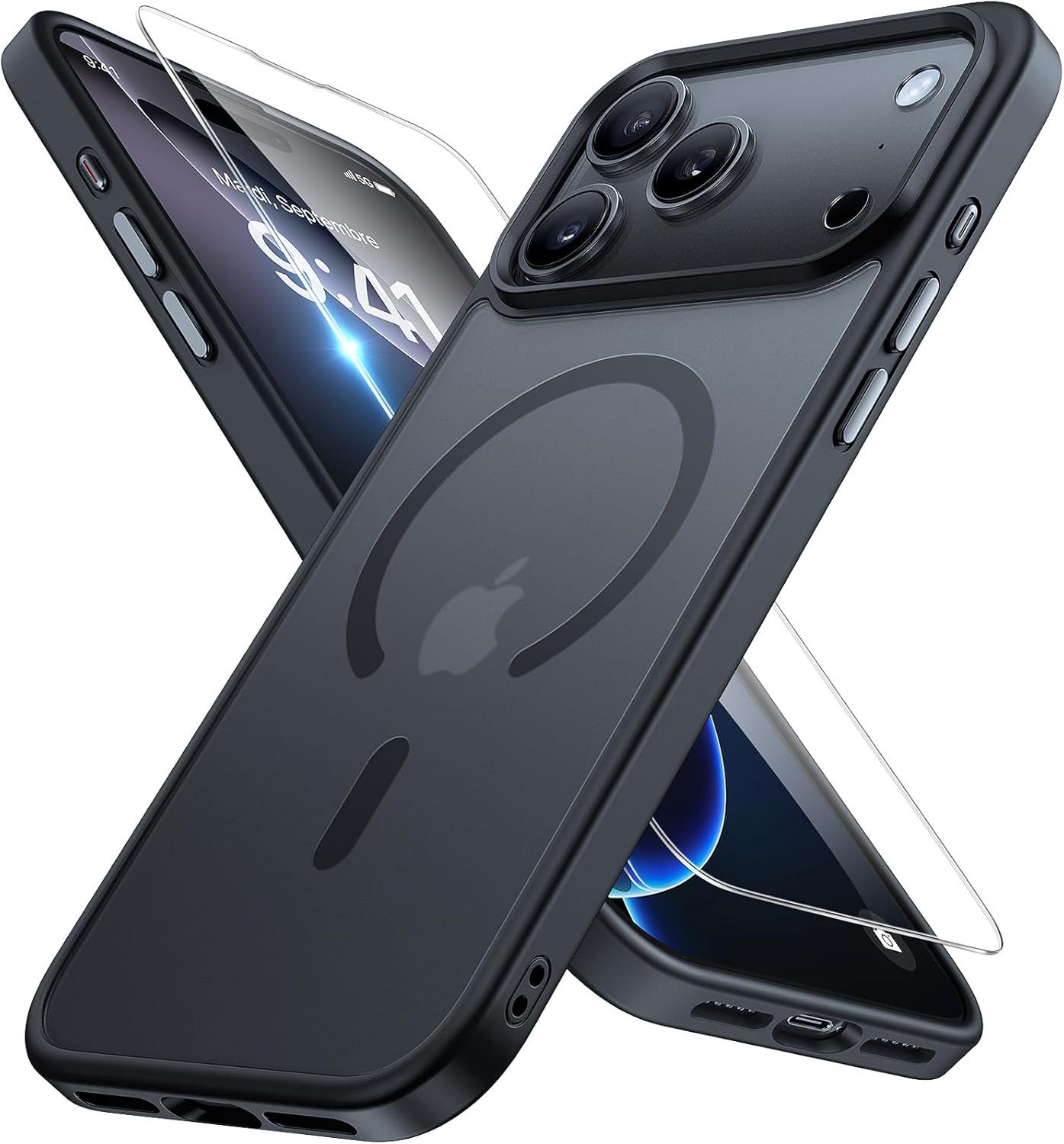 MSM Handyhülle Hülle + 2X Schutzglas für iPhone 17 Pro / 17 Pro Max MagSafe Schwarz