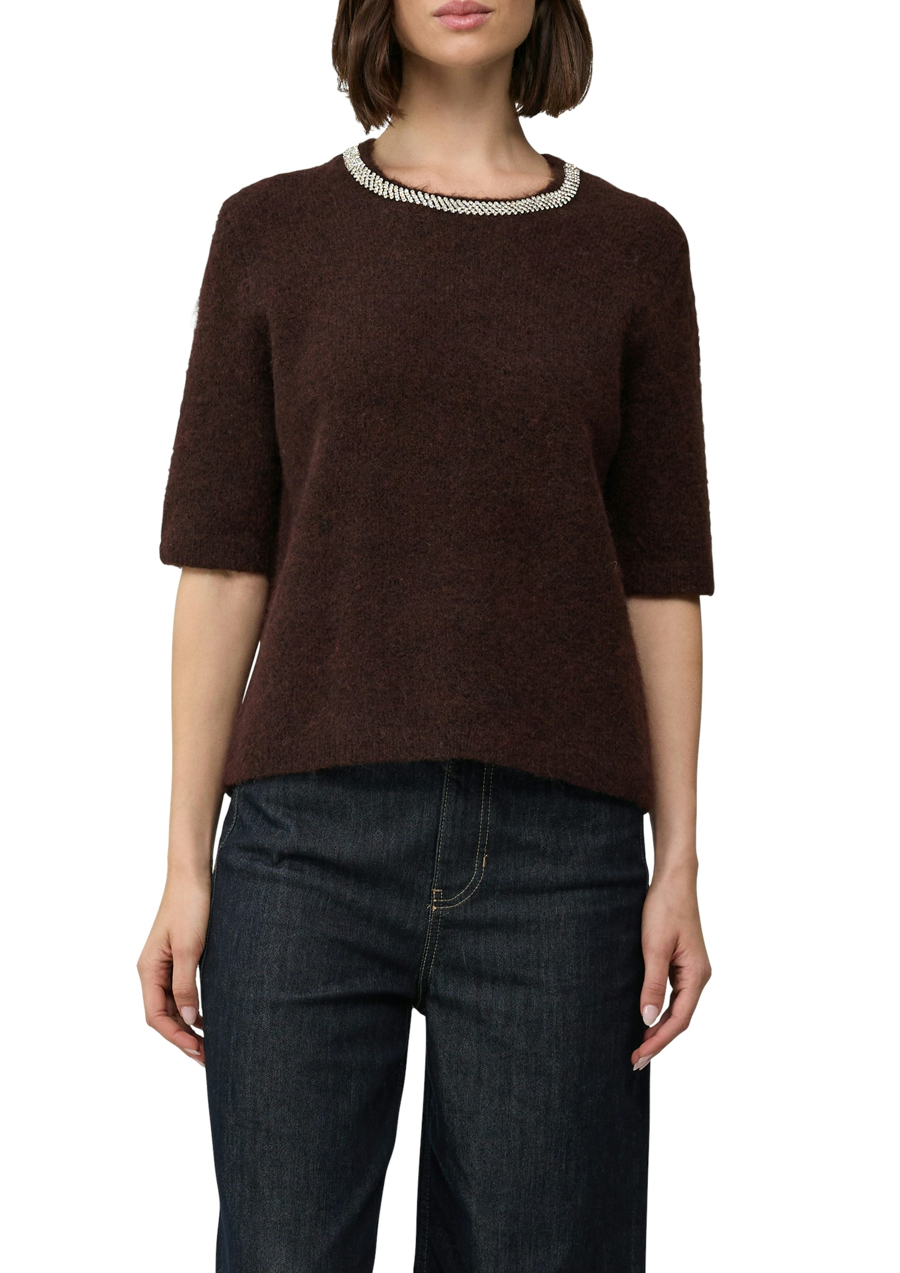 s.Oliver BLACK LABEL Strickpullover halbarm, mit Glitzersteinen besetzter Rundhals