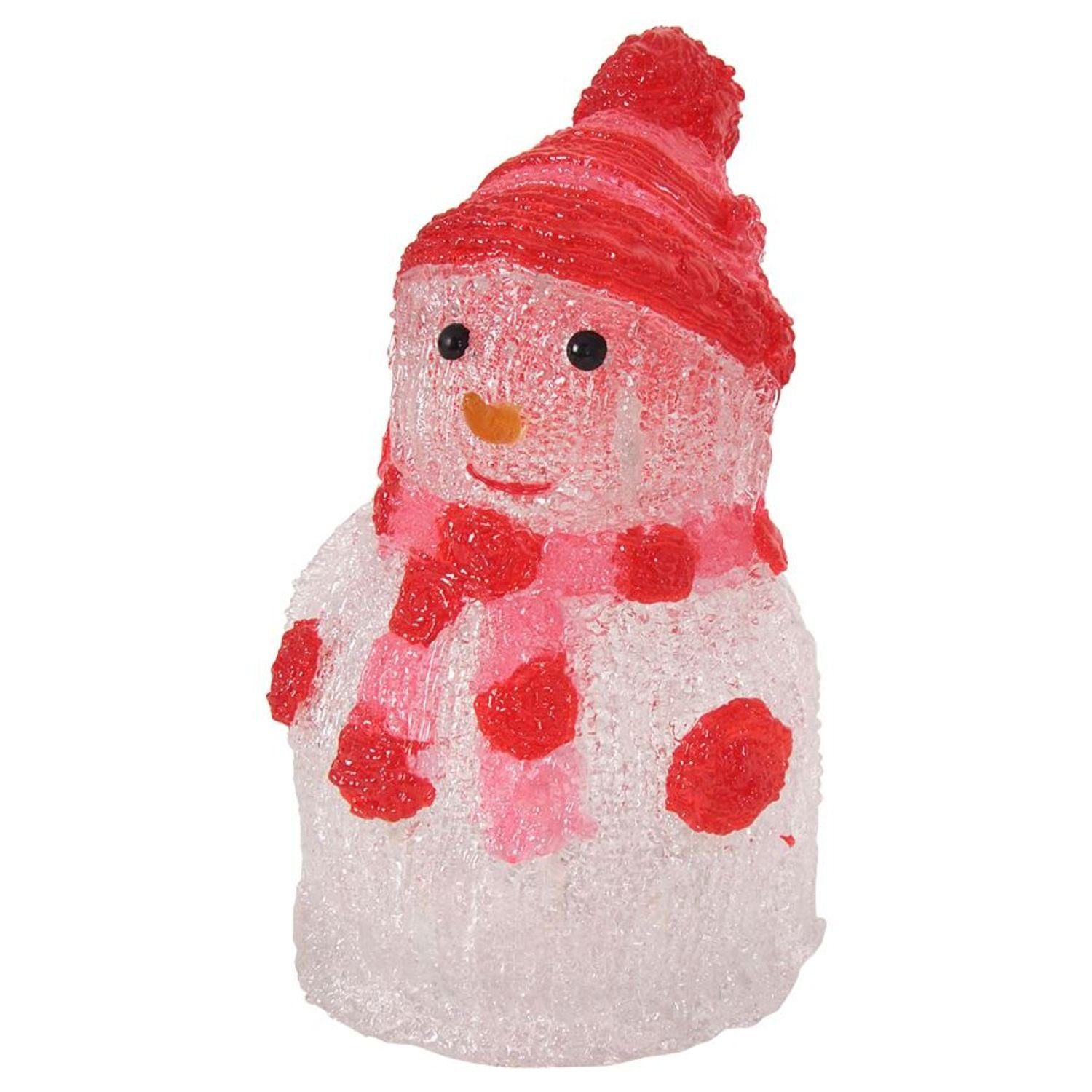 BURI Dekofigur LED-Acryl-Schneemann 24x15cm Winterdeko rot Weihnachtsdeko Weihnachtsfigur