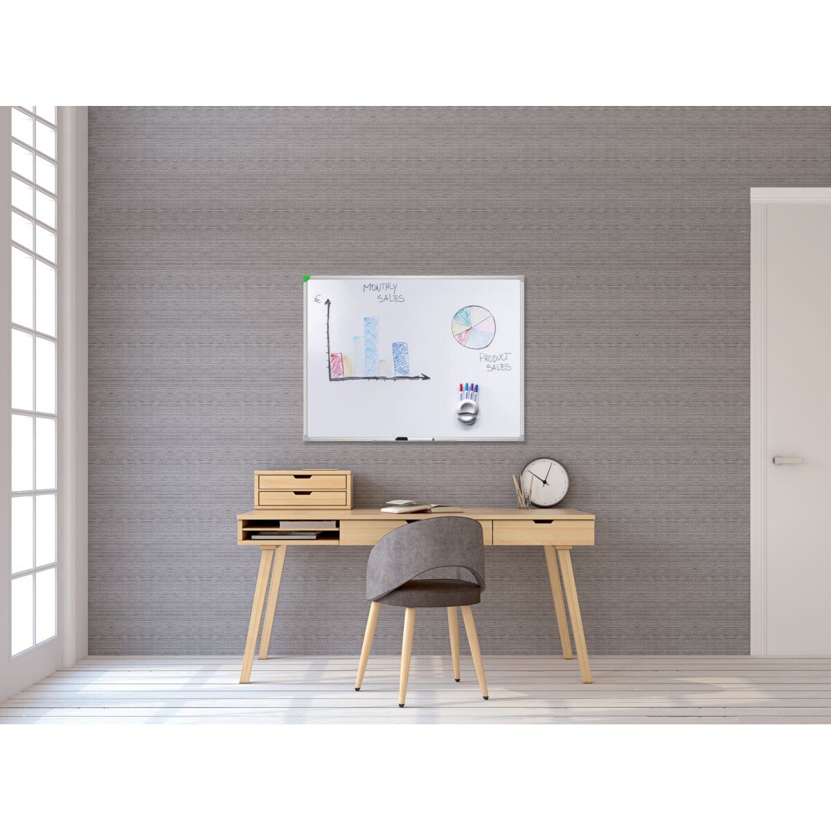 FRANKEN Magnettafel Whiteboard Schreibtafel U-Act, 180x120cm, magnethaftend, Alurahmen