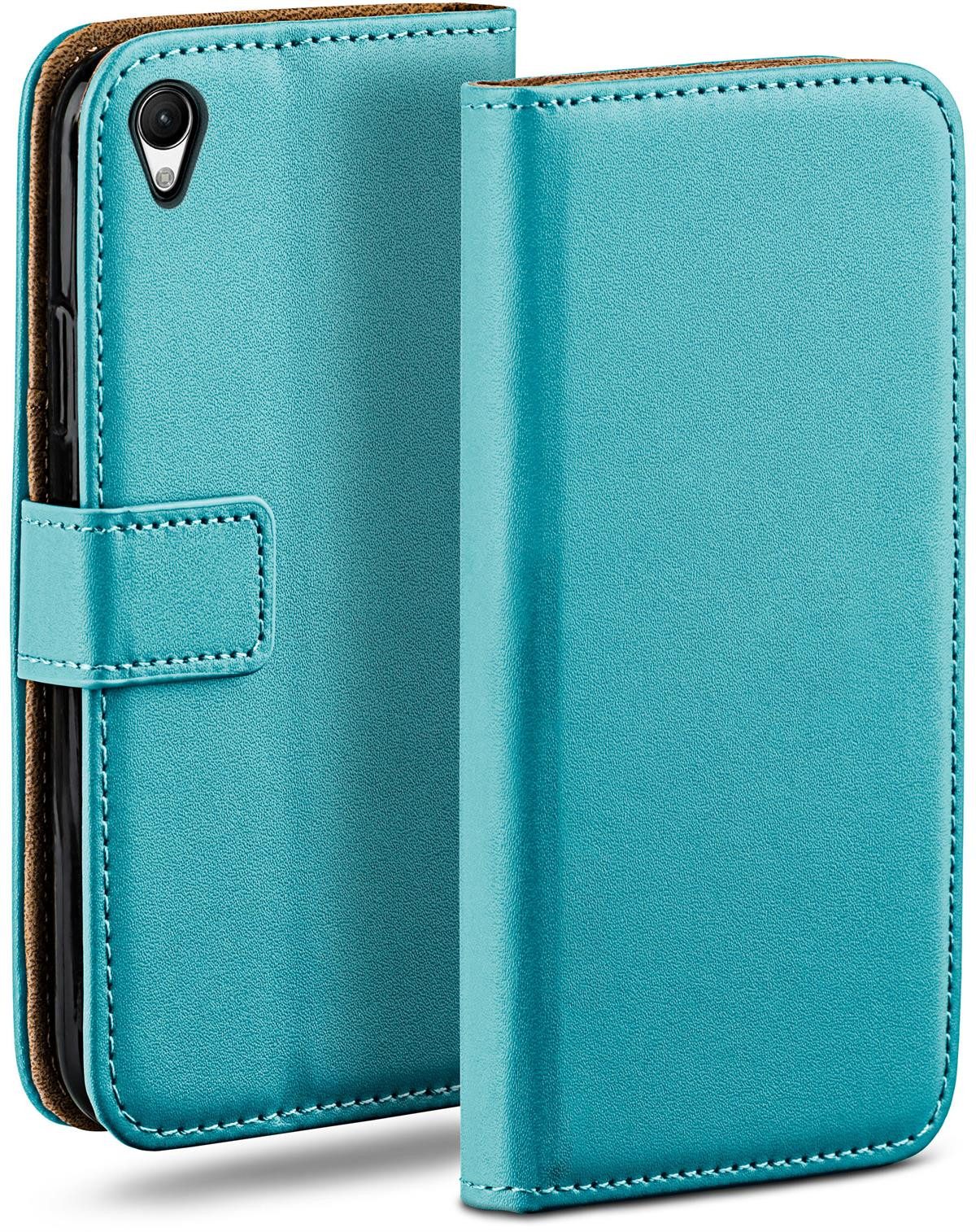 moex Handyhülle für Sony Xperia Z3 Hülle Klappbar Book Case Türkis 5,2 Zoll, Klapphülle Kartenfach Flip Cover Handytasche Leder Optik Schutzhülle