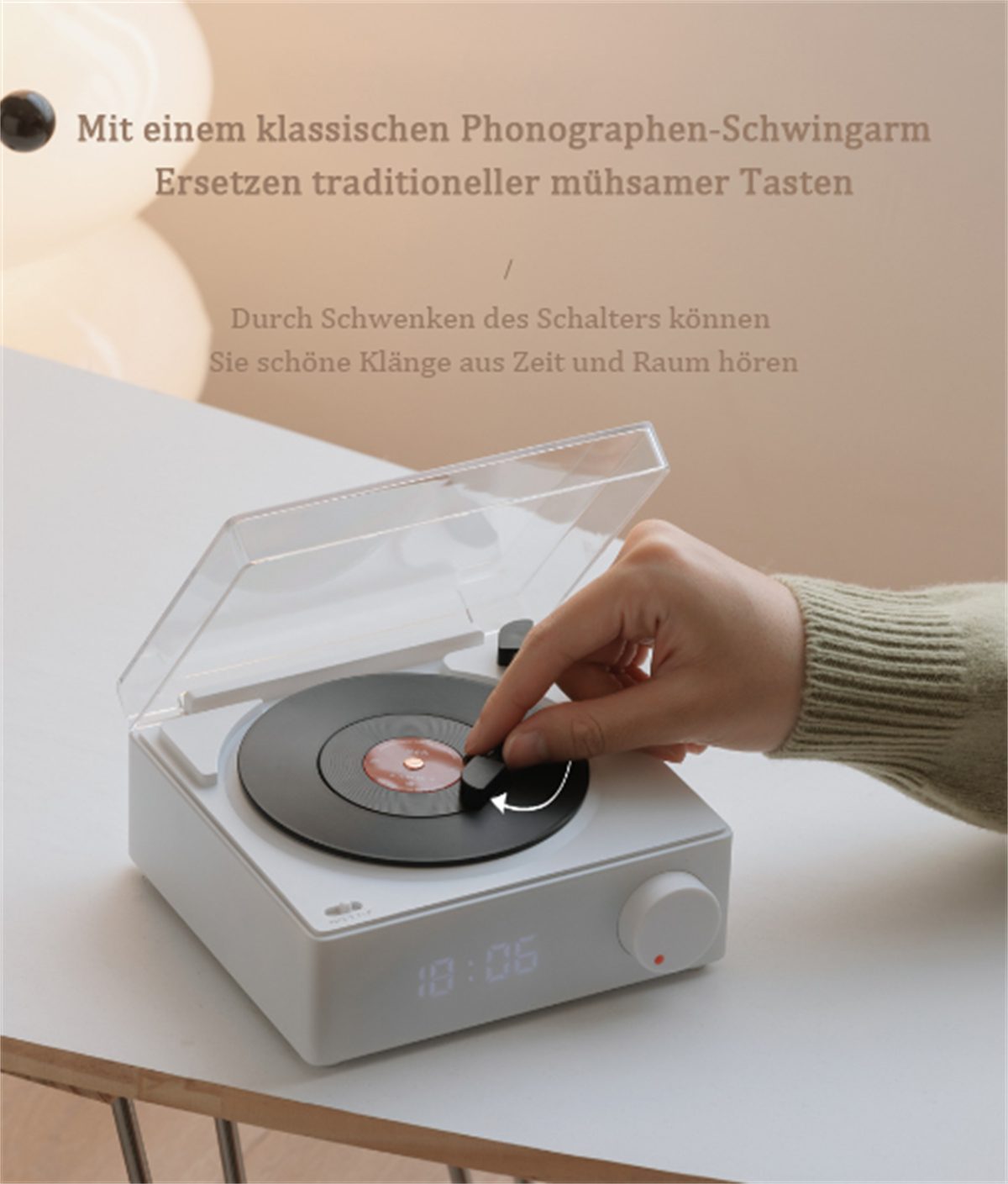 carefully Bluetooth-Lautsprecher Weckerfunktion Retro-Schallplatten-Bluetooth-Lautsprecher selected Rosa mit