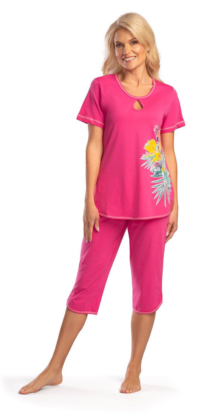 Consult-Tex Capri-Pyjama DF474 Damen Capri Bermuda Pyjama, Schlafanzug (Spar-Set, 1 Set) Oberteil mit gerundetem Saum