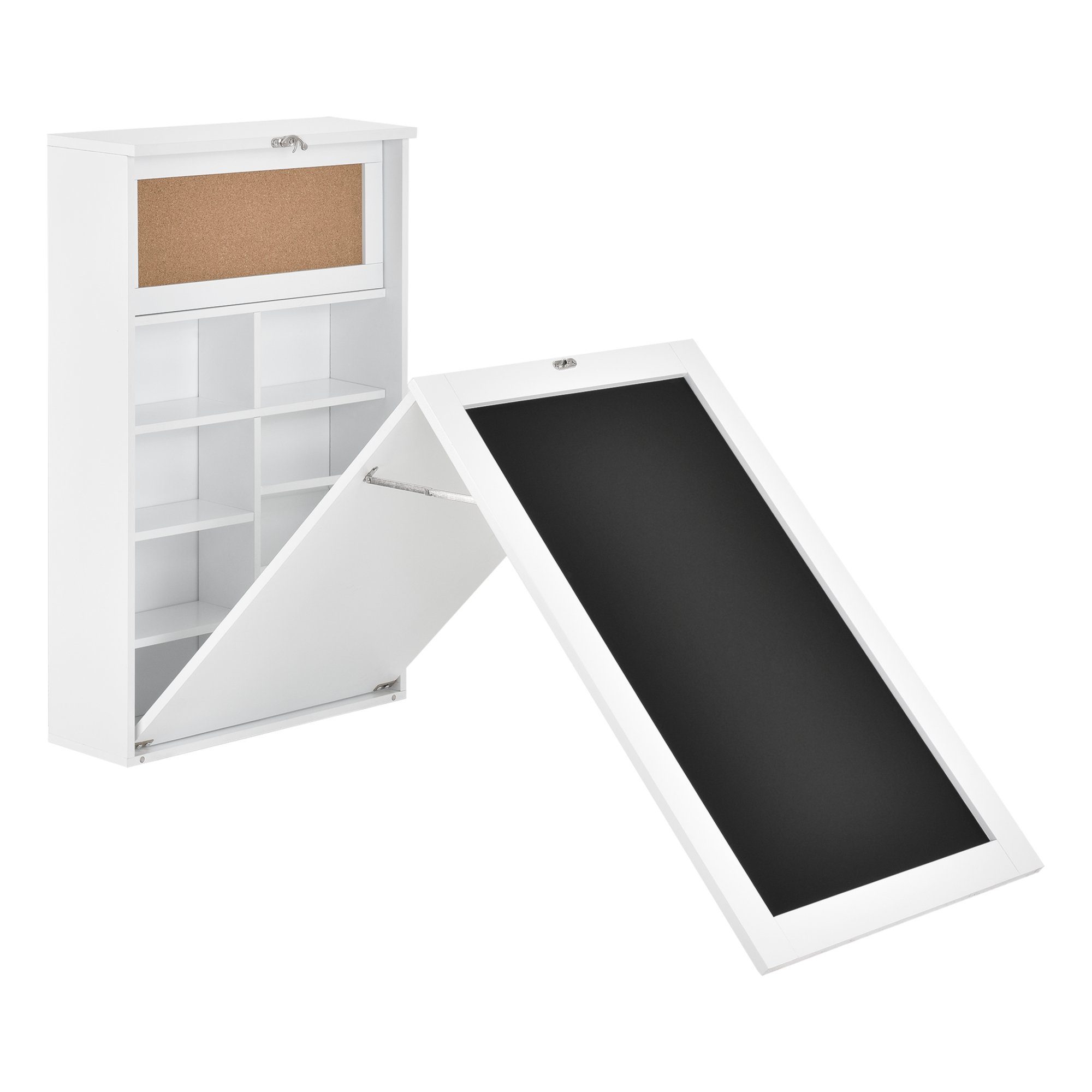 en.casa Wandregaltisch, »Kläppen« Klappbarer Tisch mit Regal, Pinnwand & Tafel Weiß