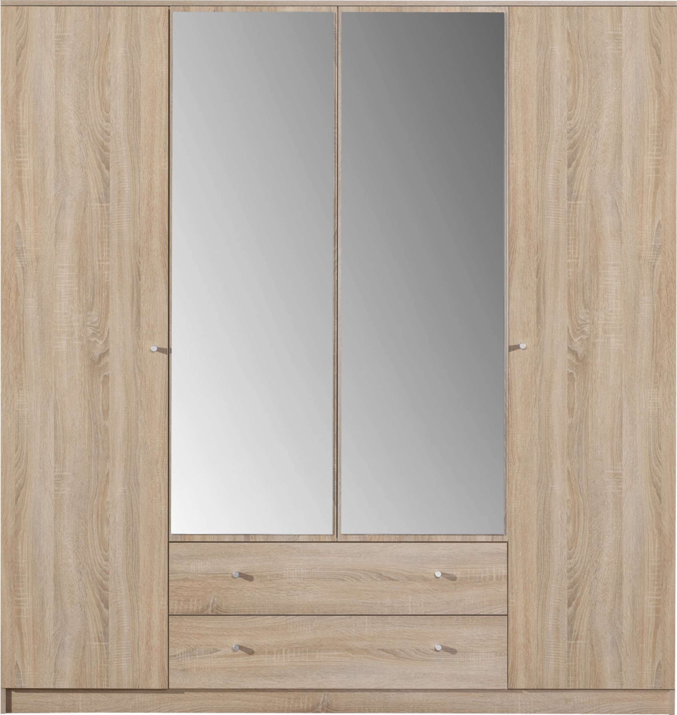 Stylefy Garderobenschrank Kaden Sonoma Eiche (Kleiderschrank, Mehrzweckschrank) mit 7 Fächern und Schubladen, Spanplatte, viel Stauraum, Glaselemente, mit Spiegel, Modern Design
