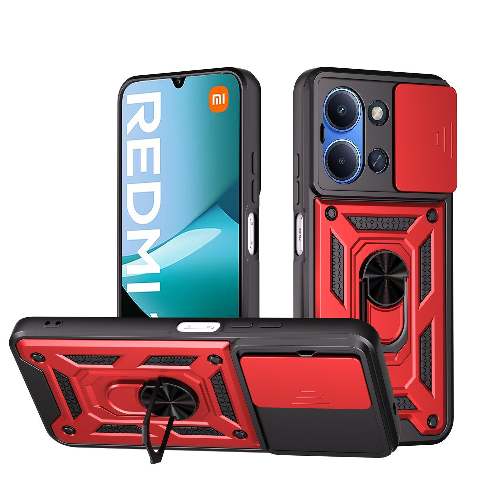betterfon Handyhülle Panzerhülle für Xiaomi Redmi 15C mit Kameraschutz & Ringhalter, Outdoorhülle mit Smartstand und Silikonkern