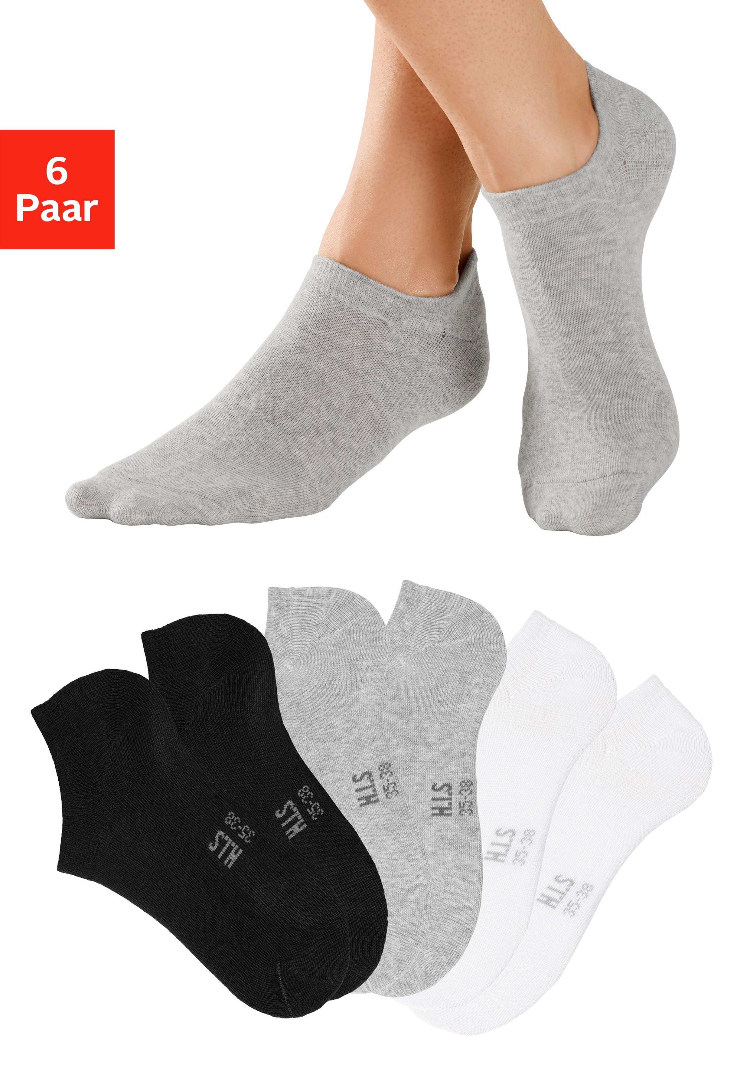 H.I.S Sneakersocken Damen Herren Unsichtbare Sneaker Socken, Loafer Socken (Packung, 6-Paar, No Show Gr. 35-38 bis 43-46) mit besonders kurzem Schaft