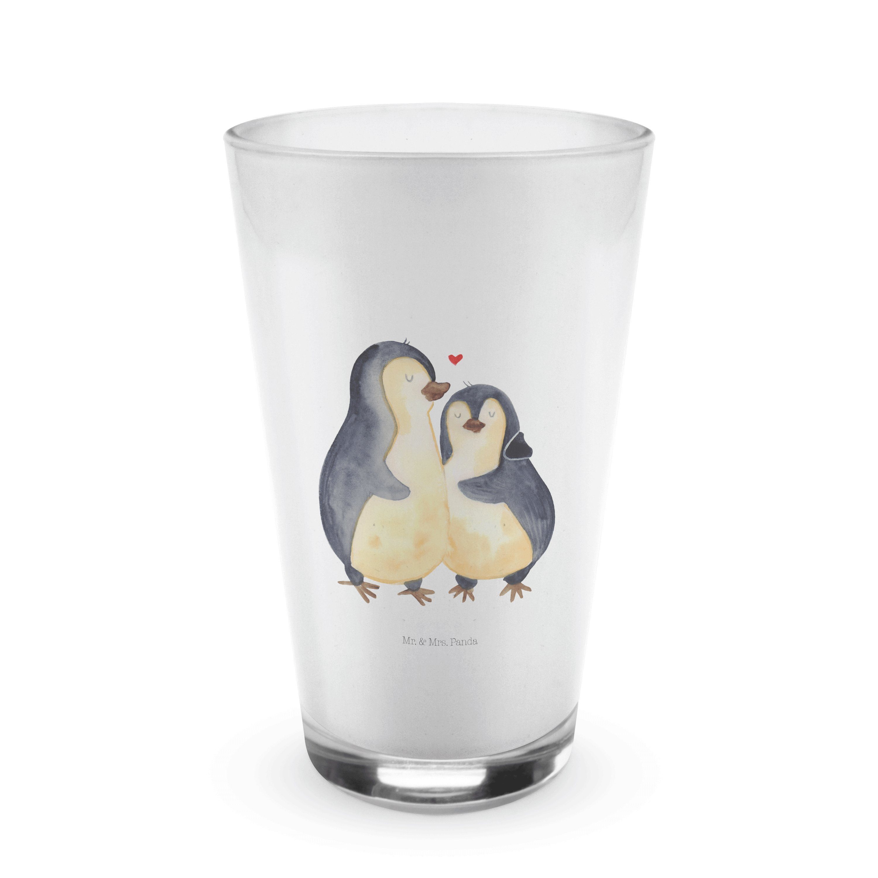Mr. & Mrs. Panda Glas Pinguin umarmend - Transparent - Geschenk, Latte Macchiato, Cappuccin, Premium Glas