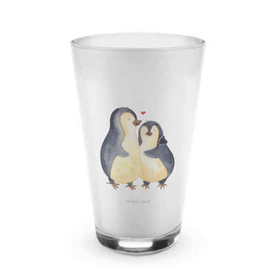 Mr. & Mrs. Panda Glas Pinguin umarmen - Transparent - Geschenk, Latte Macchiato, Cappuccino, Premium Glas, Edles Matt-Design