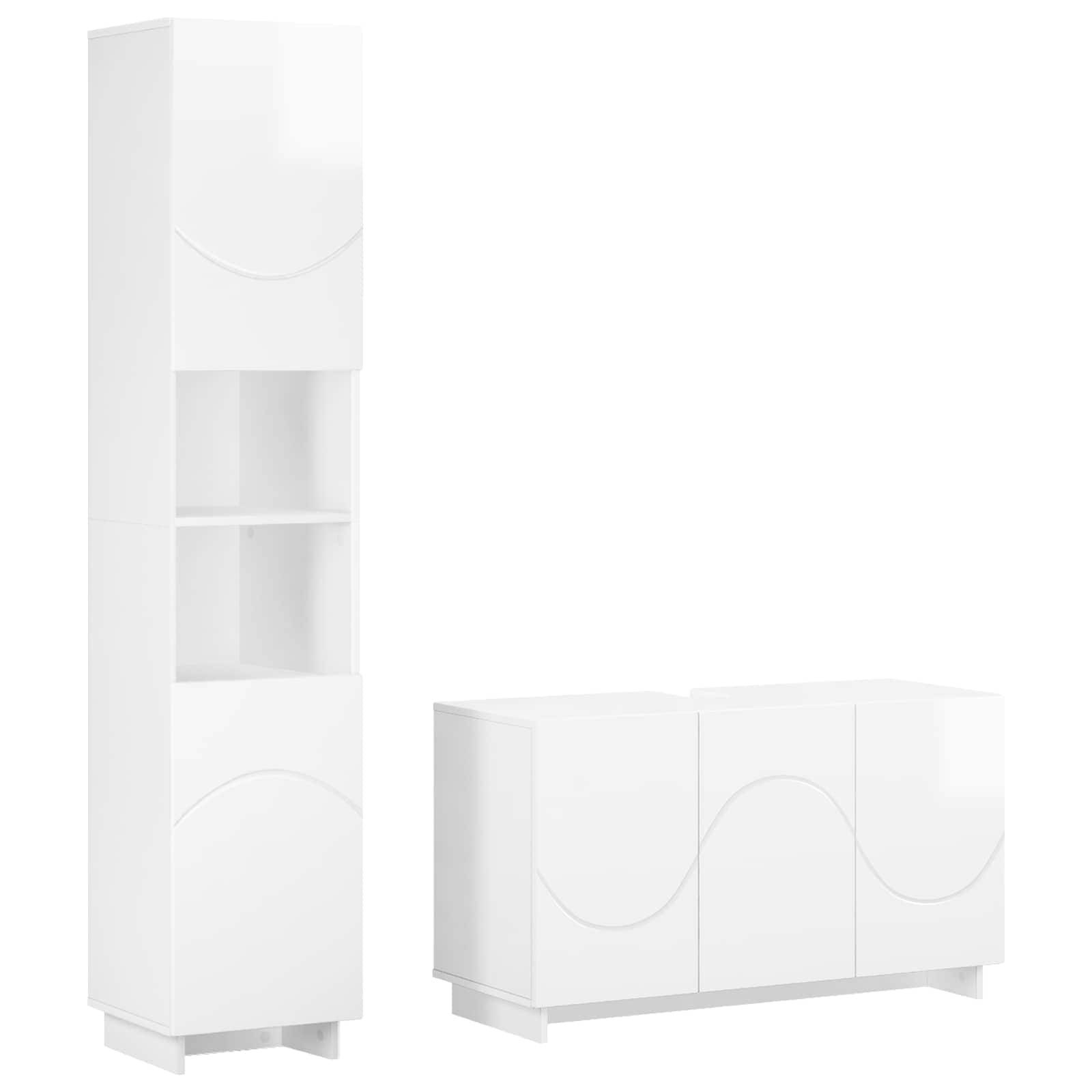 vidaXL Gartenlounge-Set Badezimmerschrank-Set 2 stk. Hochglanz Weiß Holzwerkstoff, (2-tlg)