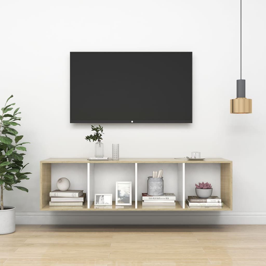 furnicato TV-Schrank TV-Wandschrank Sonoma-Eiche Weiß 37x37x142,5 cm Holzwerkstoff