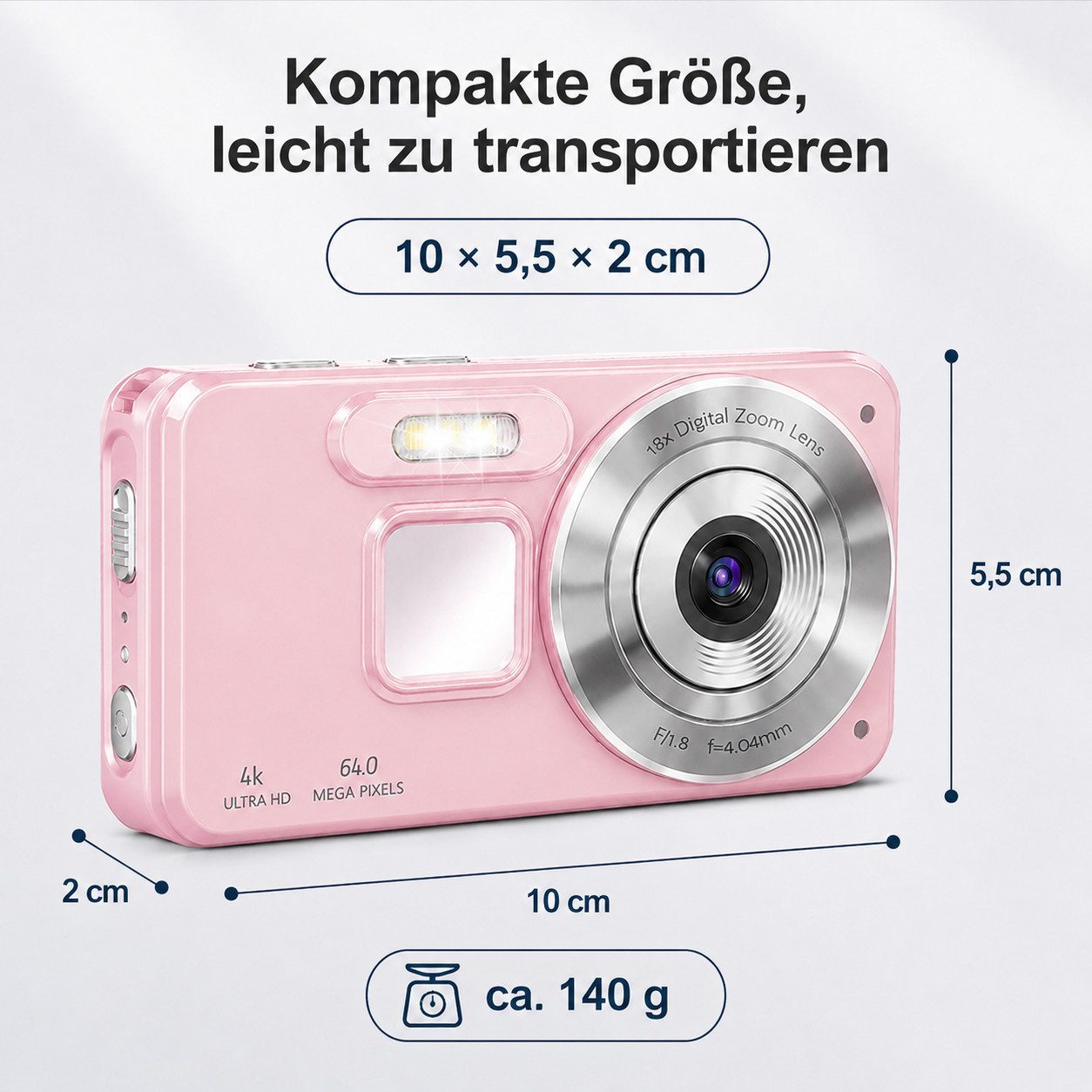 XEOOCE Digitalkamera 4K 64MP 2,8 Zoll LCD 18x Zoom Vlog Kamera Kompaktkamera (64 MP)