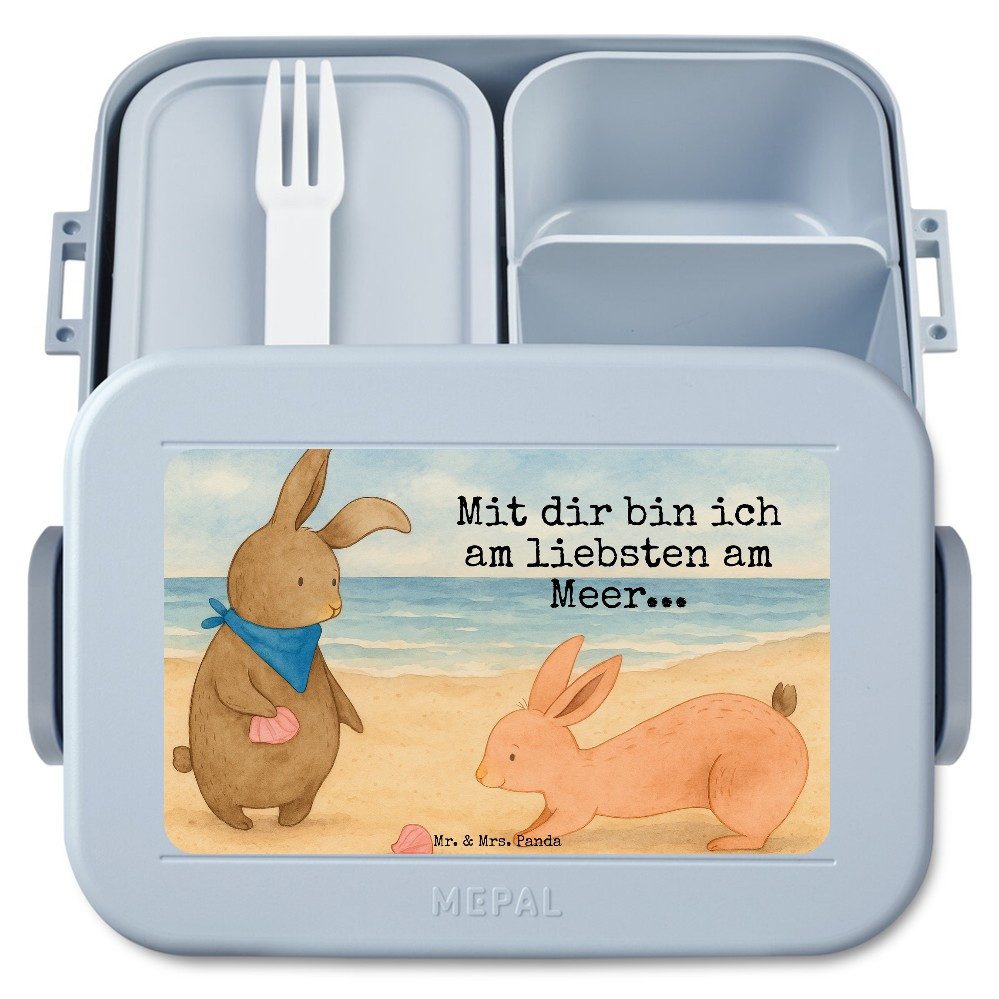 Mr. & Mrs. Panda Butterdose Hasen Muschel Design, Lunchbox, Blau Pastell, Strand, Muttertag, Lunc, Polypropylen lebensmittelecht, (Packung), Muscheln Sammeln Essensbehälter Lebensmittelbehälter