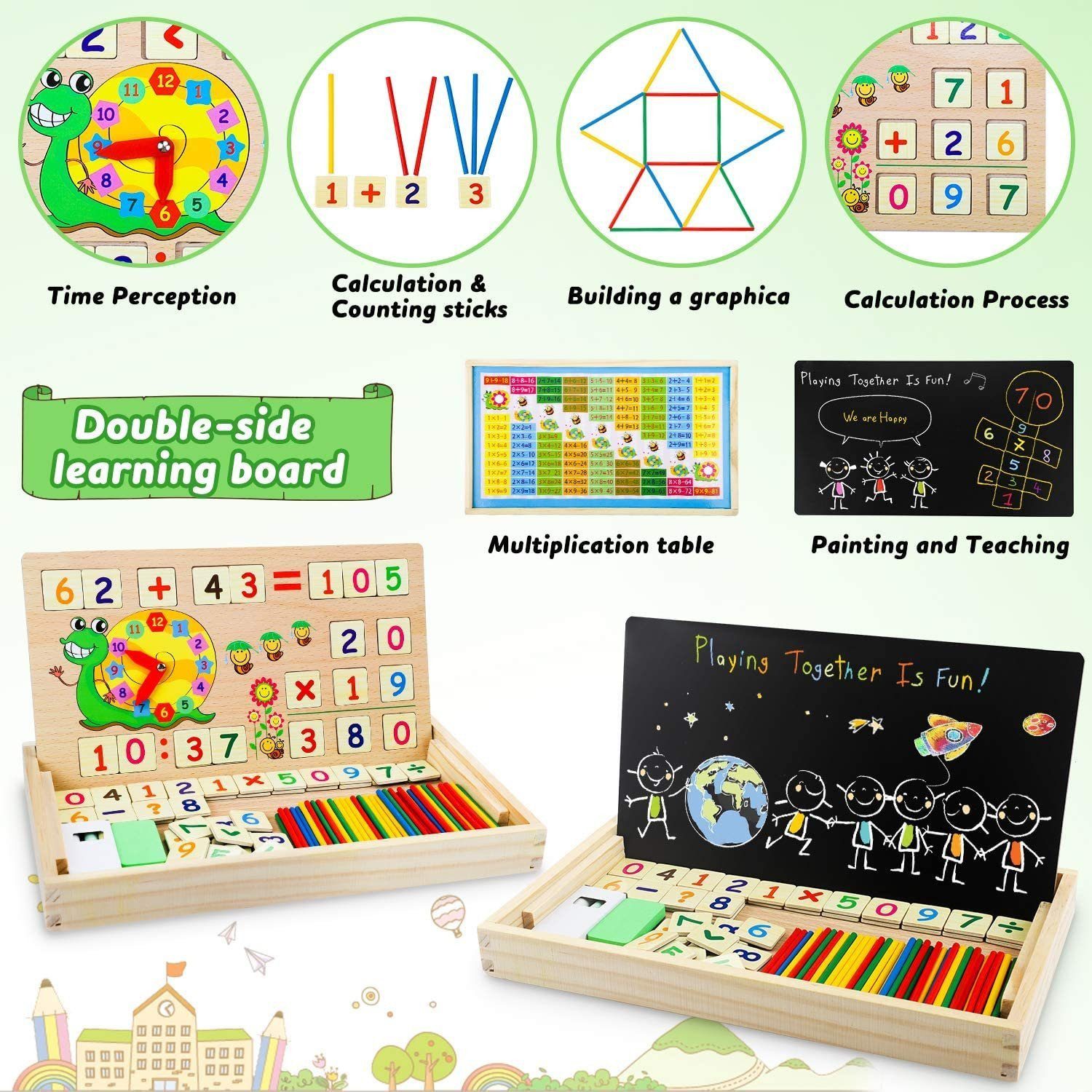 POPOLIC Lernspielzeug Mathe Montessori Spielzeug Spiele mit Zählstäbchen Einmaleins (2-St., Lernspiele Kinderspiele Holzspielzeug), ab 4 5 6 Jahre Jungen Mädche – Bild 4 von 5