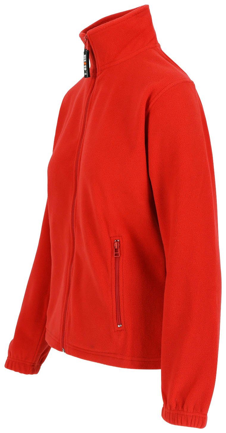 Mit rot Jacke Deva langem Reißverschluss, Seitentaschen, Fleecejacke und warm, Fleece leicht Damen angenehm Herock 2
