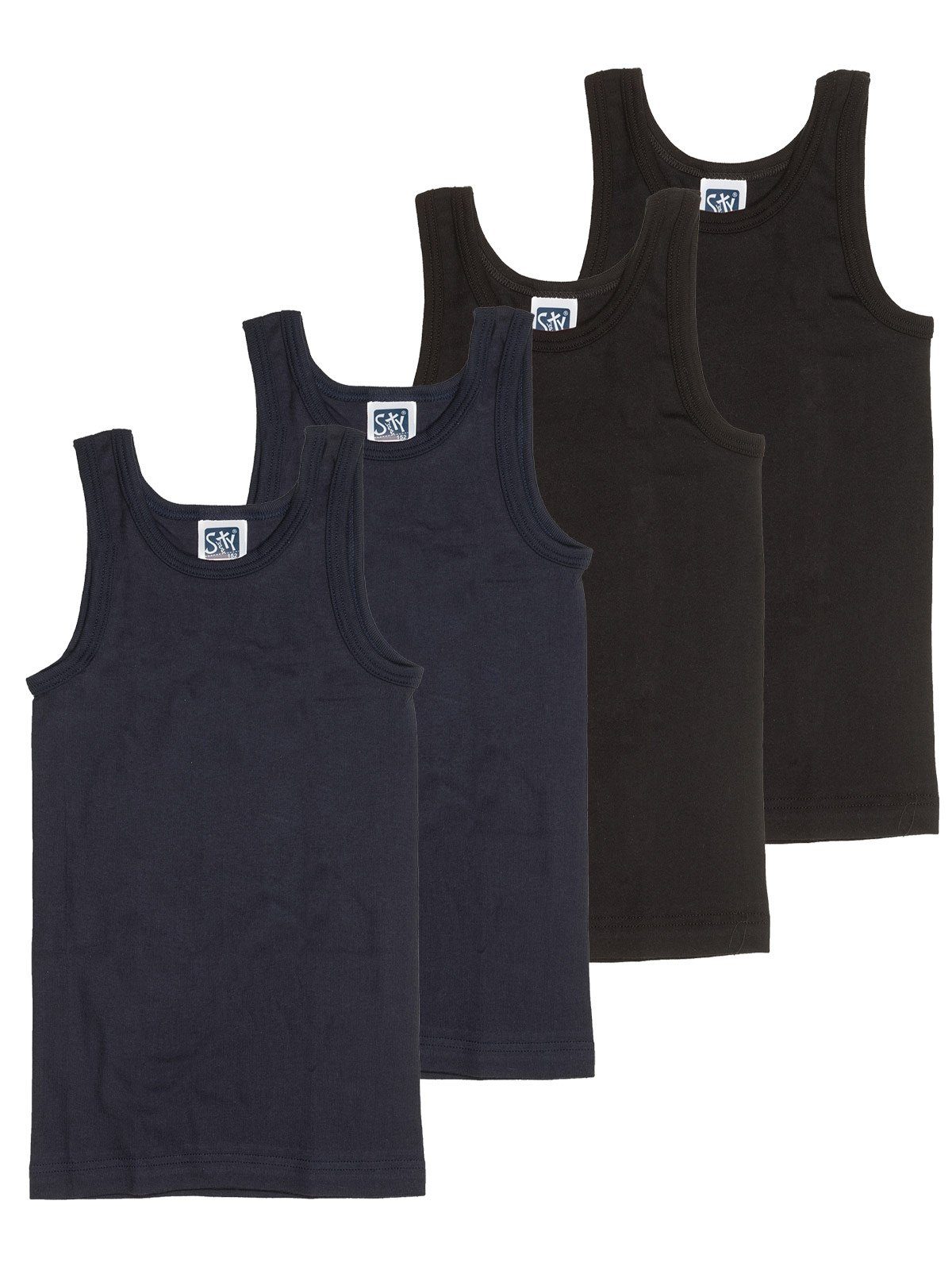 Feinripp 4-St) Knaben Markenqualität schwarz Sweety 4er navy (Spar-Set, Achselhemd Unterhemd Kids hohe Sparpack for