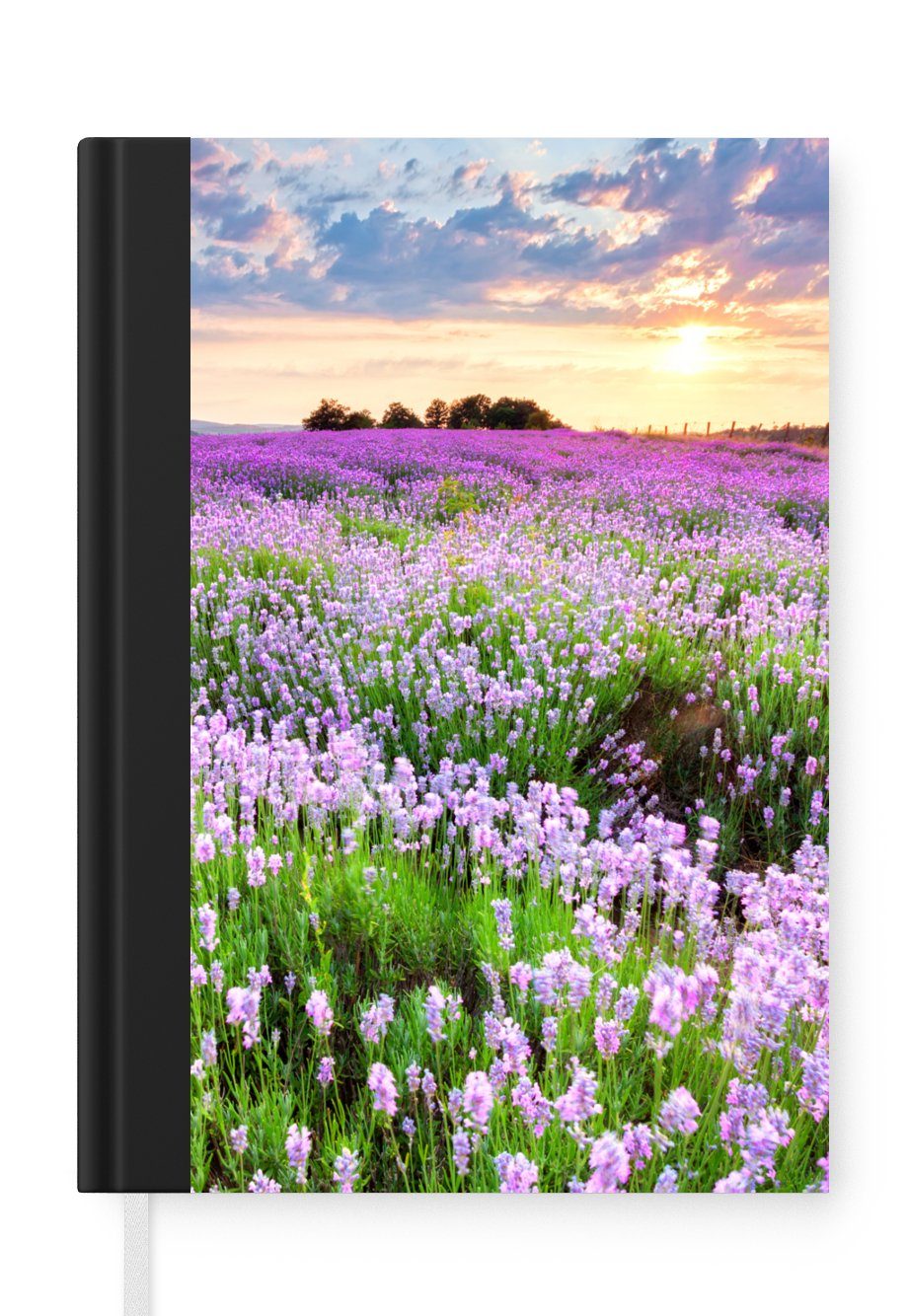 MuchoWow Notizbuch Blumen - Lavendel - Lila - Himmel - Sonnenuntergang - Wiese - Natur, Journal, Merkzettel, Tagebuch, Notizheft, A5, 98 Seiten, Haushaltsbuch