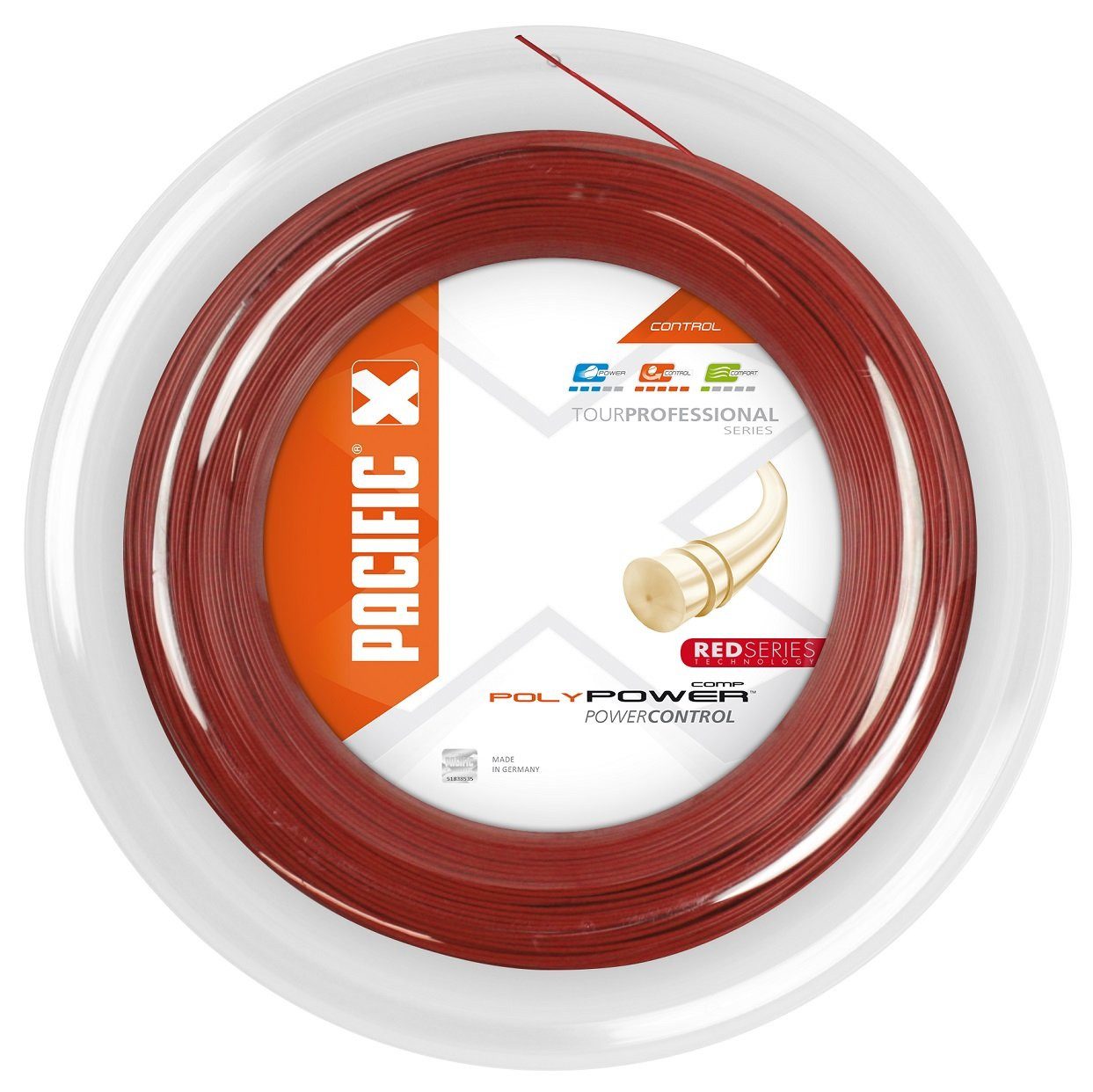 Pacific Tennissaite Poly Power Comp Red Series (Haltbarkeit) rot 200m Rolle, Saitendicke: 1.30