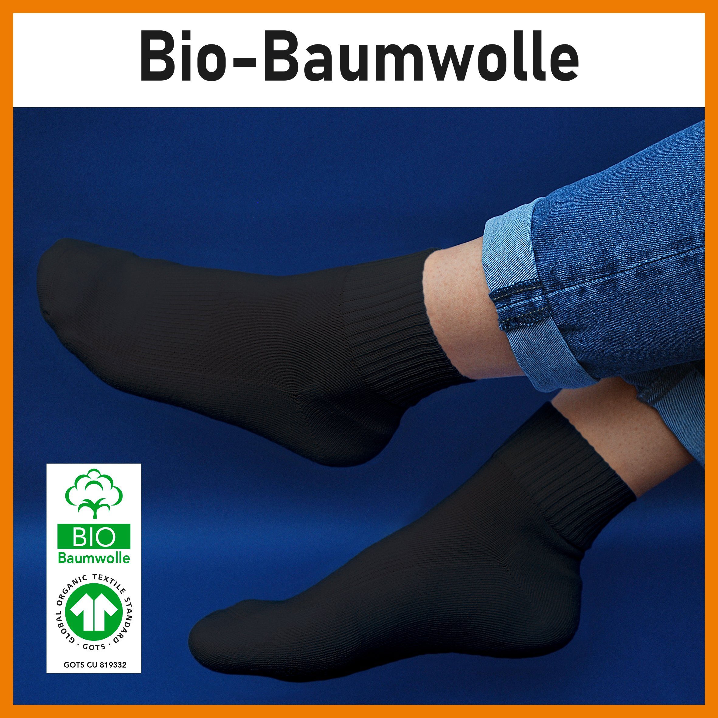 Sohle - Arbeitssocken Bio-Baumwolle Sneaker Schwitzen Damen Socken kein NAHLE & Ferse Herren (24-Paar) Sportsocken und Paar für 24 - Blau gepolsterte atmungsaktiv