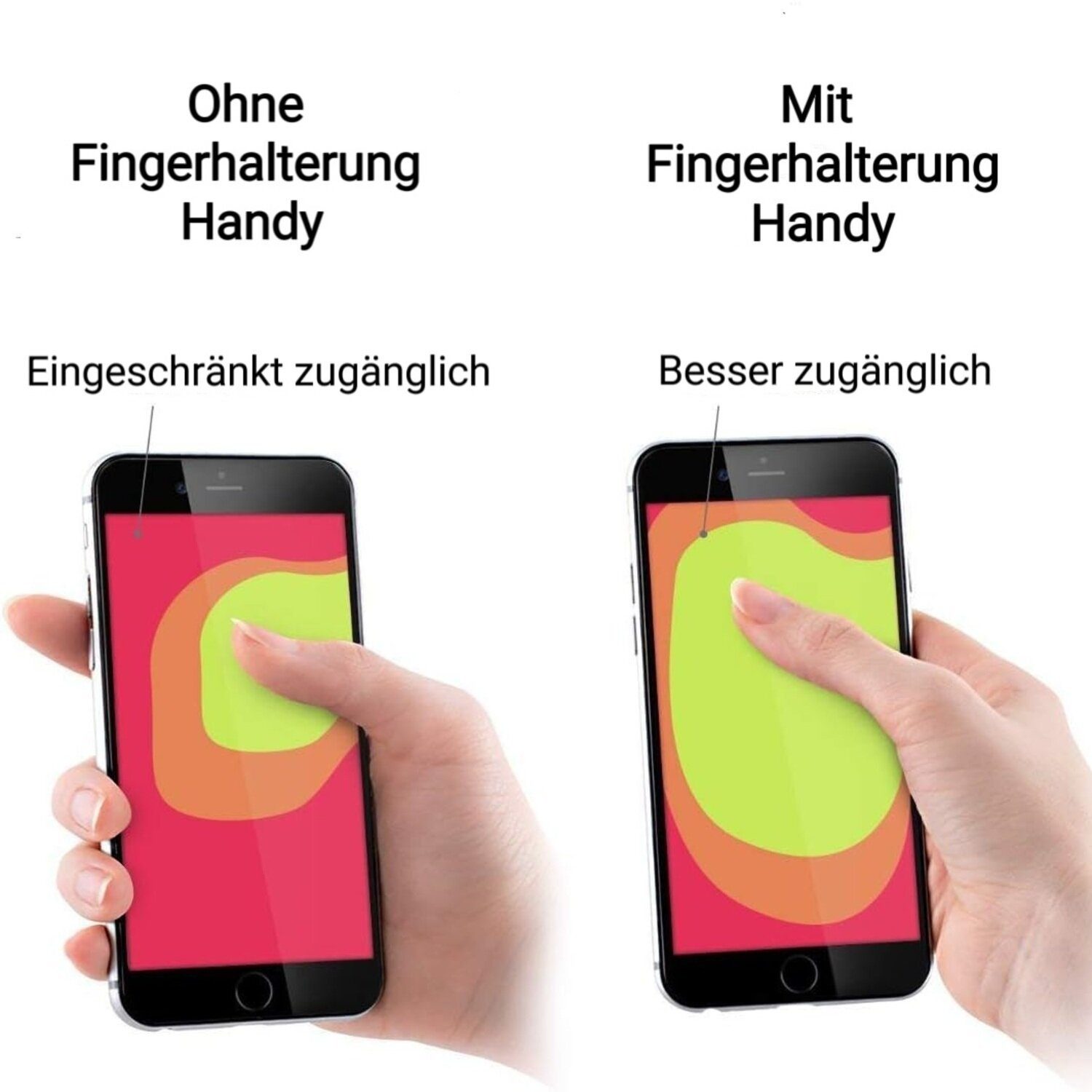 CLM-Tech Handy-Halterung Fingerhalterung Handy 3er Set - - Einhandbedienung mit Band, (bis 8,00 Zoll, Smartphone Tablet Handyhalterung selbstklebend silber gold schwarz, Handygriff Rückseite - Fingerhalter Handyhalter - Smartphone Halter, für eine bessere Reichweite, sicherer Griff)