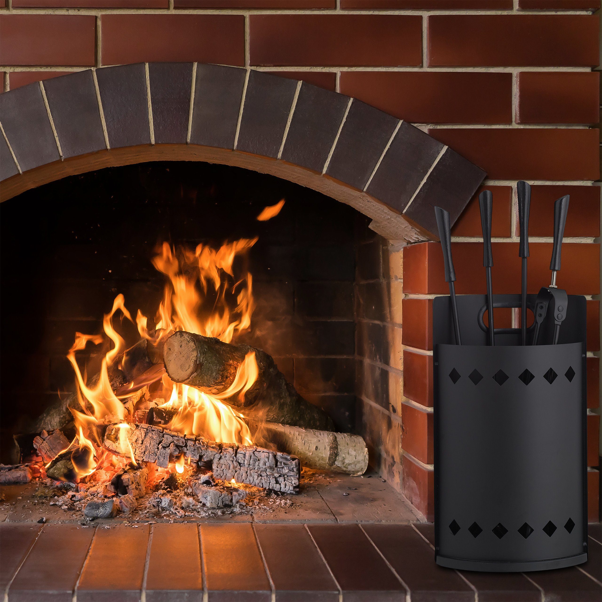 relaxdays Kamingarnitur Kaminbesteck mit Eimer 5 tlg. günstig online kaufen