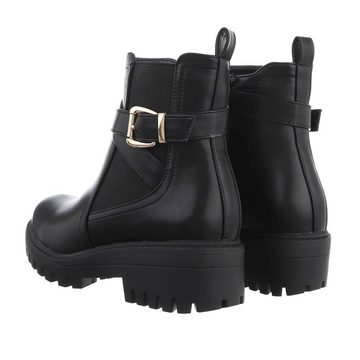 Ital-Design Damen Freizeit Stiefelette Blockabsatz Plateaustiefeletten in Schwarz