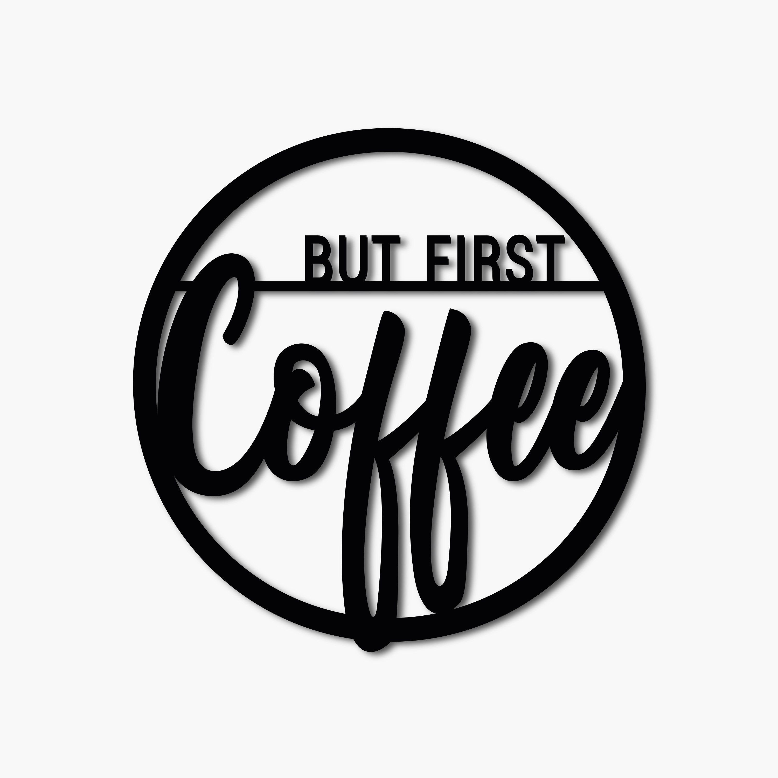 Namofactur Hängedekoration Deko Holzreifen Schriftzug "But first Coffee" Text aus Holz, Deko Spruch Cafe Küche, zum Aufhängen, Kaffee Schild rund, Hoop, Ring