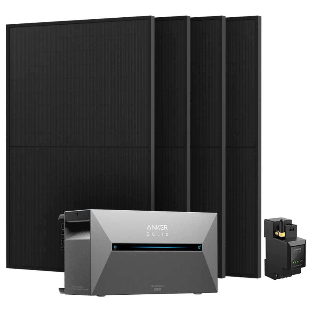 Anker Balkonkraftwerk 1820W Solaranlage Anker Solix Solarbank 2 E1600 Pro mit Smart Meter, (4xAstronergy 455wp Paneele und Smart Meter im Lieferumfang enthalten), Speicher mit integriertem Wechselrichter, All-in-One 1600 Wh Akku