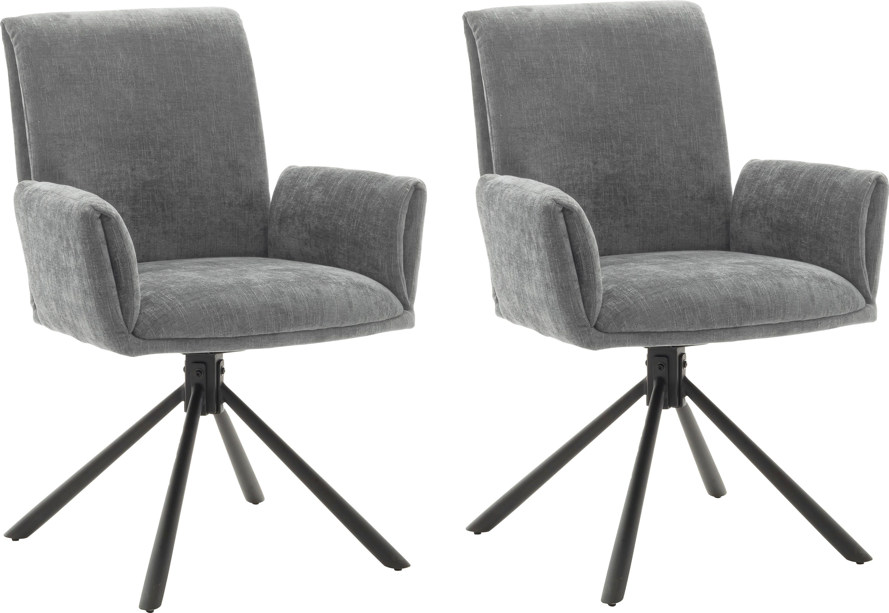 MCA | Grau furniture lackiert matt 4-Fußstuhl Chenille in Schwarz Boulder, Stoffbezug mit Nivellierung, 180°drehbar Optik