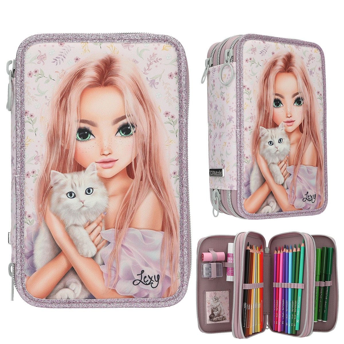 Depesche Federtasche DEPESCHE TOPModel Federtasche Blooming Kitty Katze 3 Fächer rosa