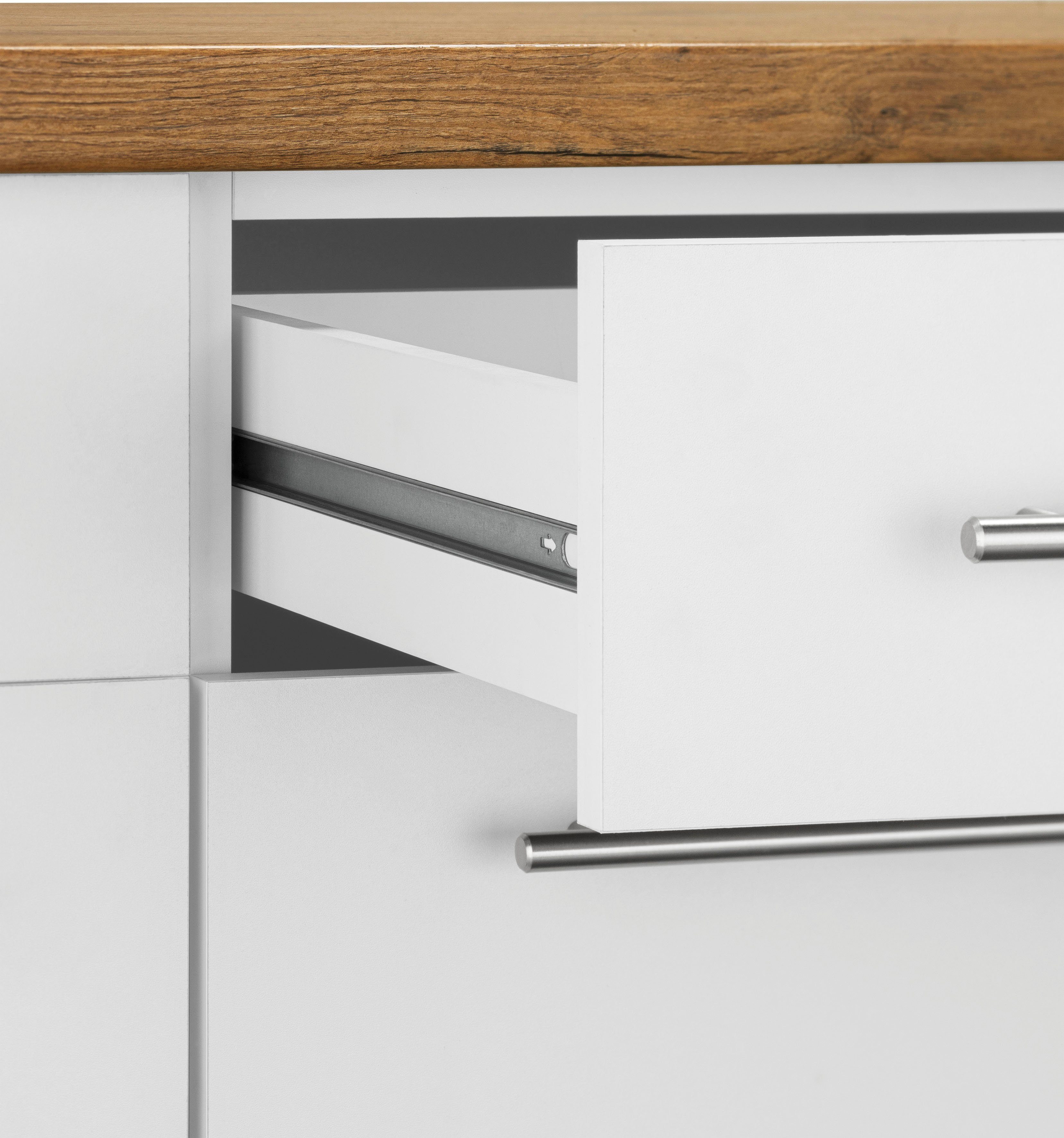 wiho Küchen Winkelküche Unna, 170 cm | Weiß/Kastelleiche x Stellbreite 220 E-Geräten, mit weiß