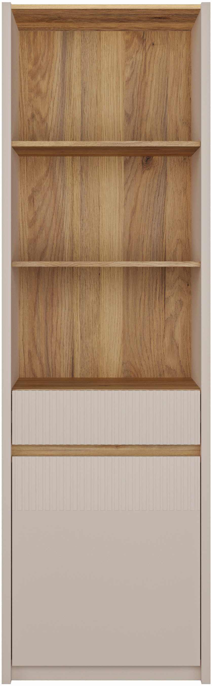 FORTE Stauraumregal Oak Squere, Schubkasten mit Vollauszug, Front Lamellenoptik, inklusive Beleuchtung