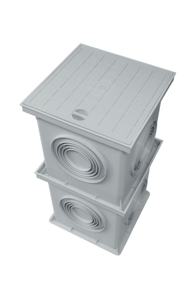 Marley Deutschland GmbH Erdschacht 300x300mm Einlaufschacht + Schacht ohne Boden + Schachtdeckel, 30x30x58 cm, 3-St., laugen- und säurebeständig, begehbar