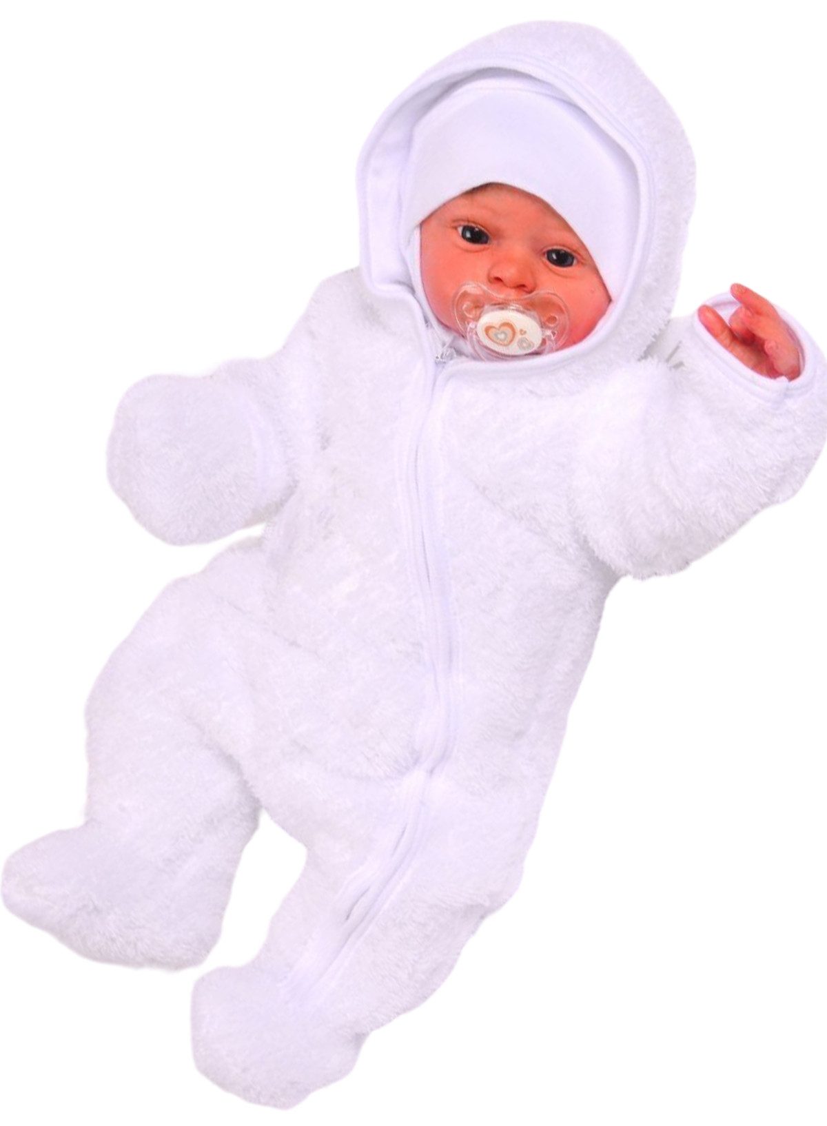 Fleeceoverall Baby Overall Wagenanzug Übergangsoverall in Weiß mit Schnecke