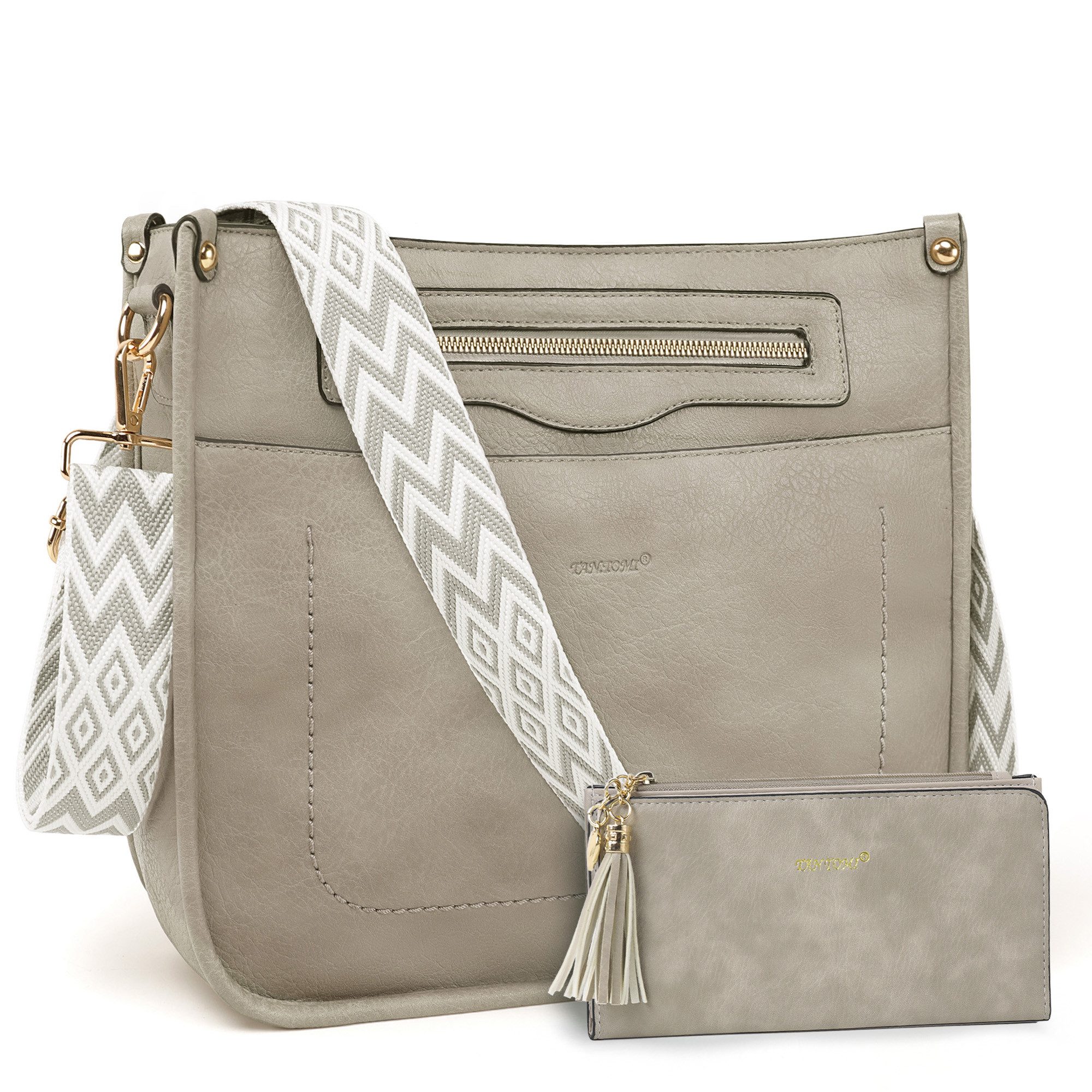 TANTOMI Umhängetasche Damen Handtasche mittelgroß Crossbody Bag Mit Geldbörse, Damen Tasche mit Verstellbar Breitem Schultergurt