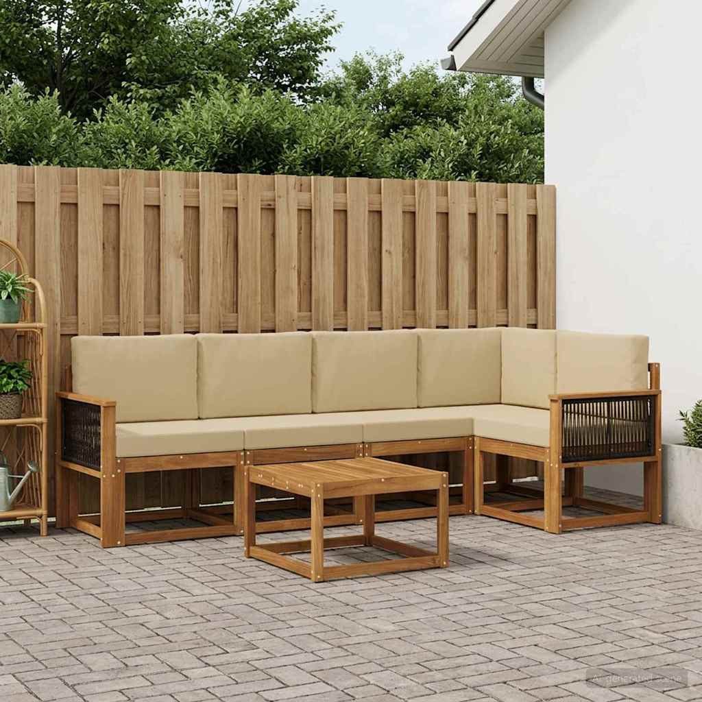 vidaXL Gartenlounge-Set Outdoor-Sofagarnitur 6 Stk. Natur und Beige Massivholz, (6-tlg)