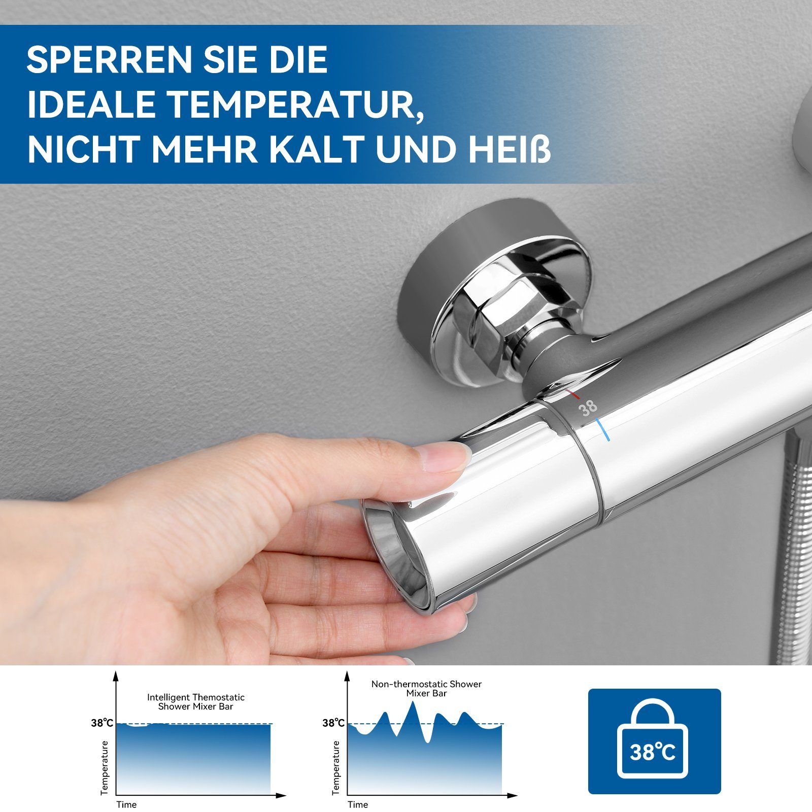 Sicherheitstaste Badewanne Duscharmaturen Brausethermostat Thermostat Duscharmatur ° Auralum Mischbatterie mit 38 C mit Duscharmatur