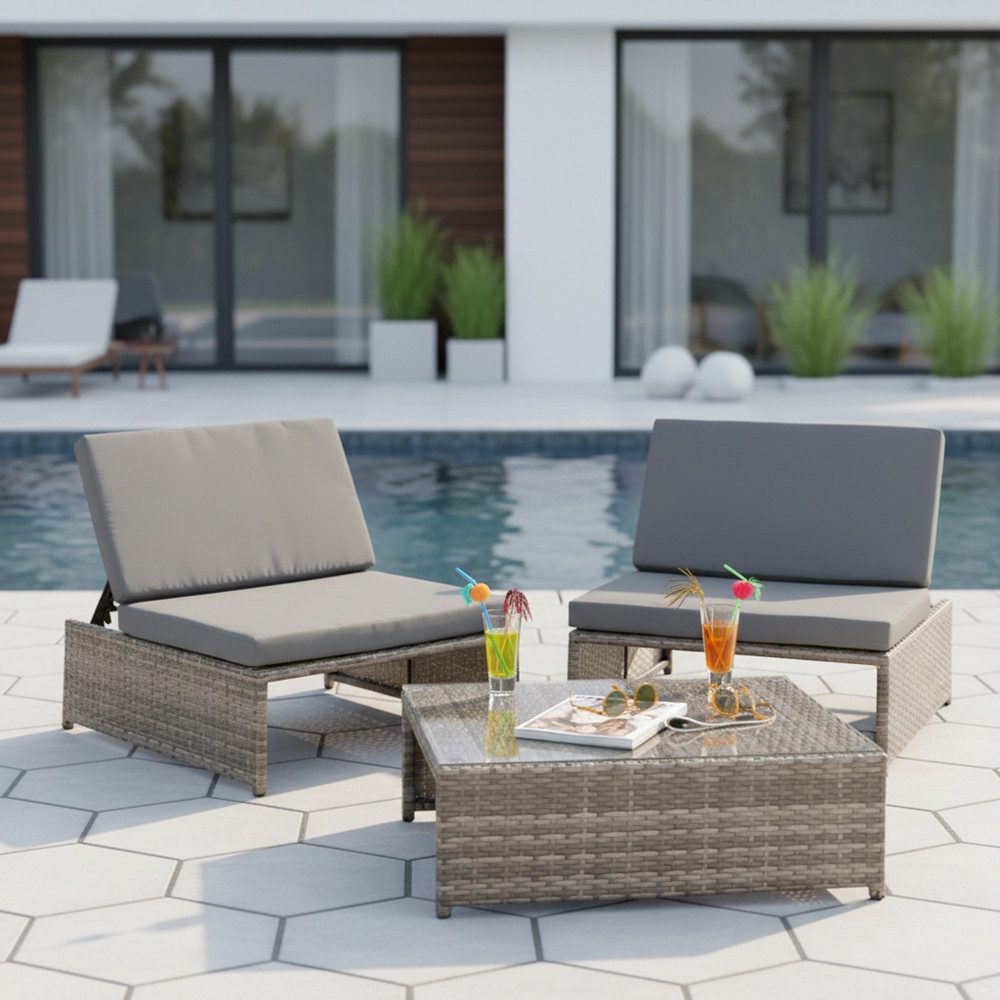 Melko Gartenlounge-Set Gartenset Lounge aus Polyrattan ver. Farben Sitzgruppe 2 Кресла Tisch, (Stück, 3-tlg), Wasserabweisend