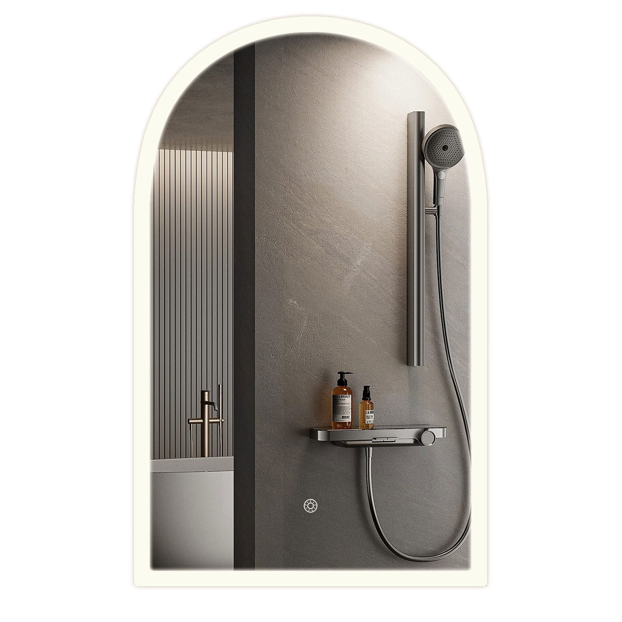 radelldar Badspiegel mit LED-Beleuchtung, 3 Lichtfarben, dimmbar, mit Touch-Steuerung (1-St), LED-Wandspiegel Badezimmerspiegel, 50×80 cm, bogenförmig
