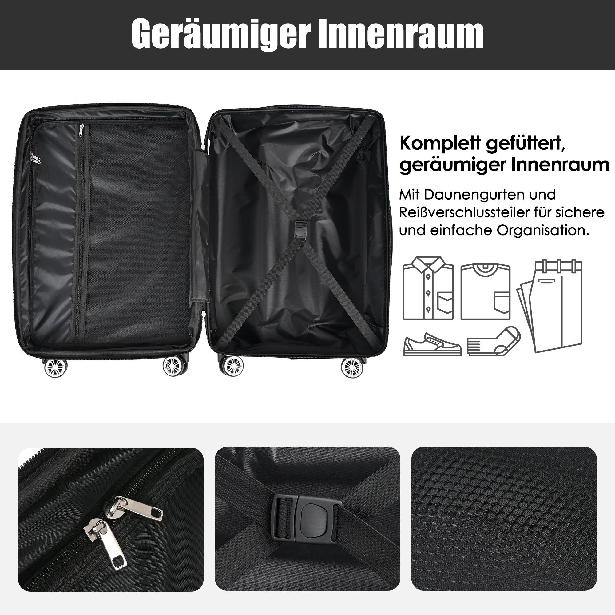 tlg) TSA Ulife Hartschalen-Koffer 4 ABS Zollschloss, Rollen, (3 Reisekoffer Grau Trolleyset
