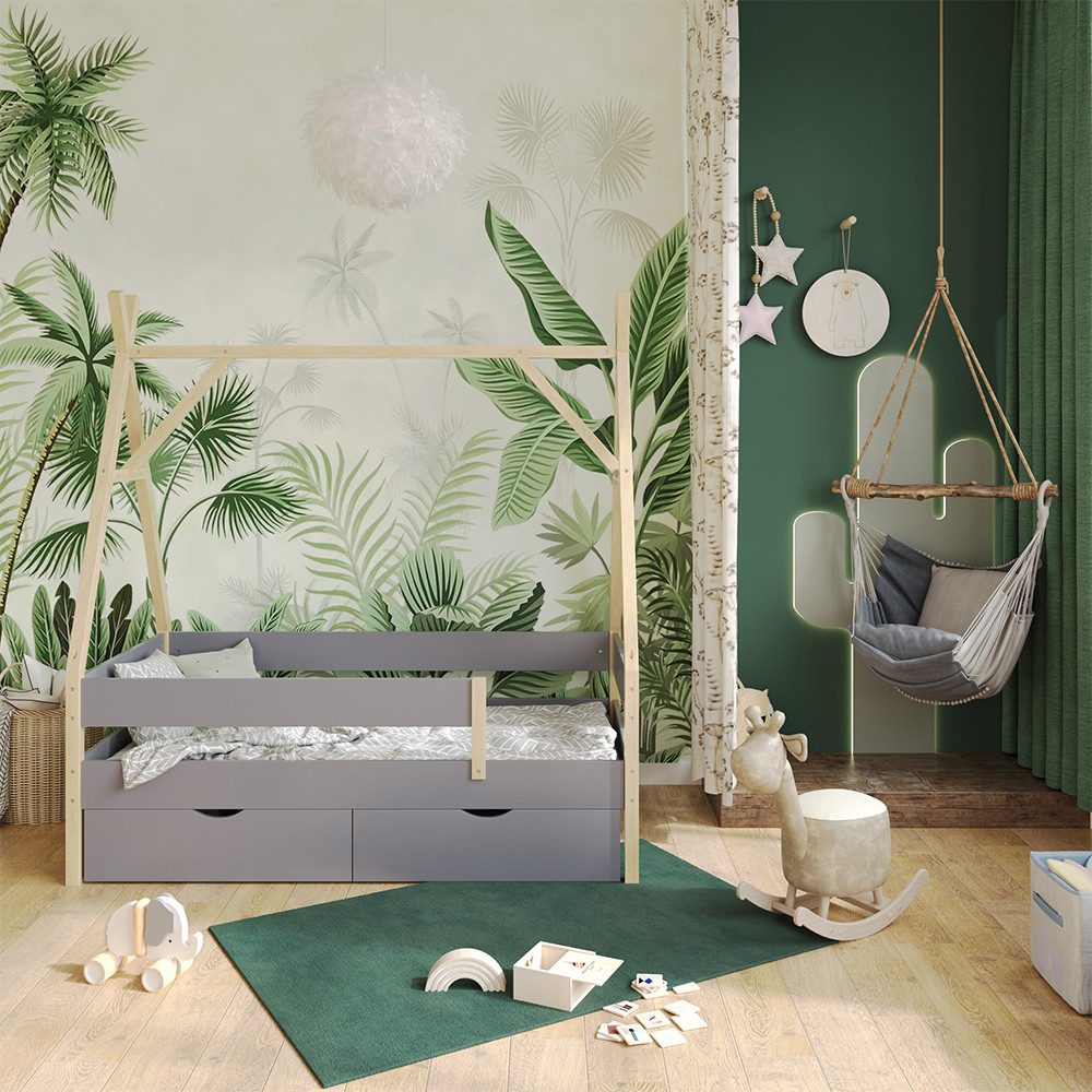 VitaliSpa® Kinderbett Bali, Grau, 80x160 cm mit 2 Schubladen günstig online kaufen
