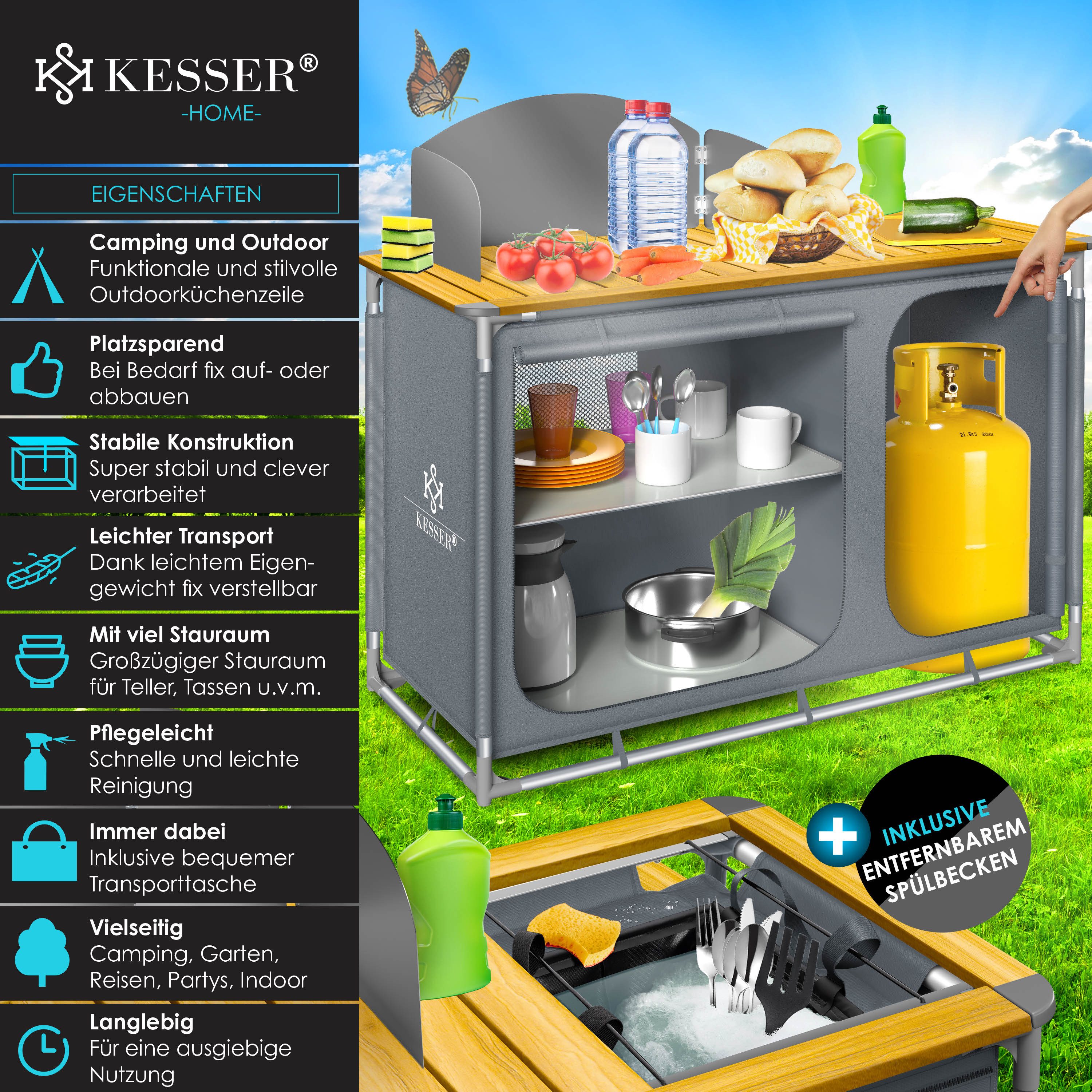 KESSER Campingschrank Campingschrank, Campingküche mit Aluminiumgestell