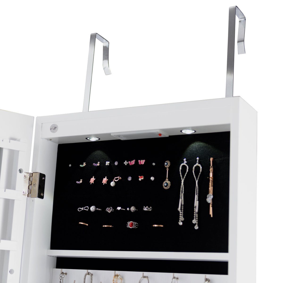 COSTWAY Schmuckschrank mit LED & Spiegel abschließbar, Wandspiegel hängend – Bild 2 von 2