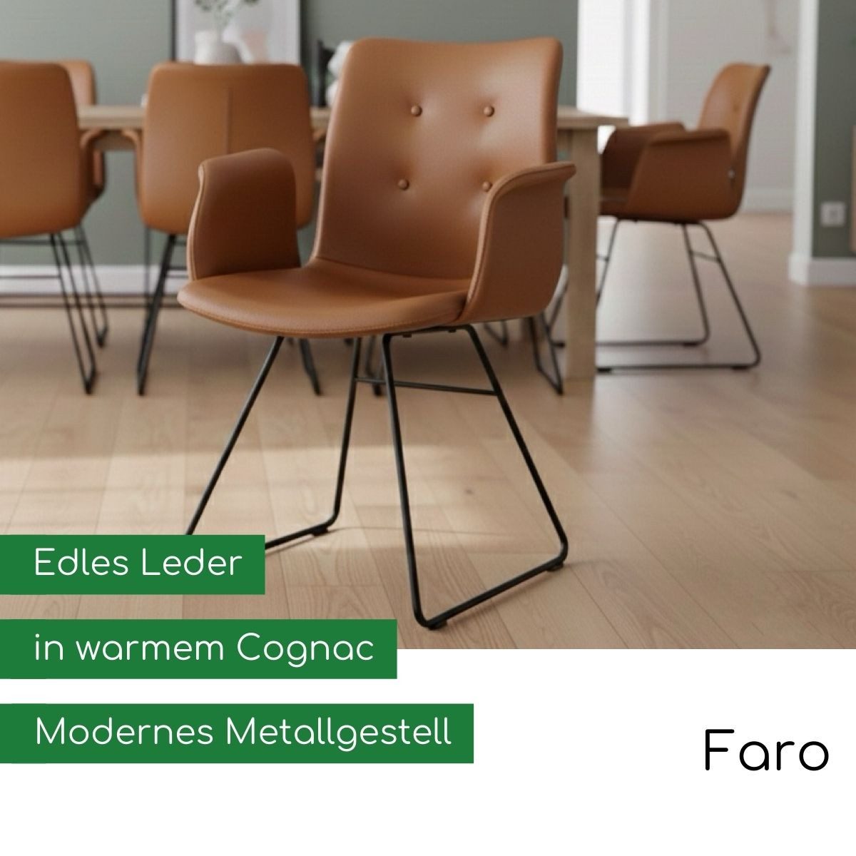 CASA DOMA Esszimmerstuhl Faro, Lederstuhl, Armlehnstuhl, italienisches Leder, braun, Kufengestell schwarz, Armlehnen